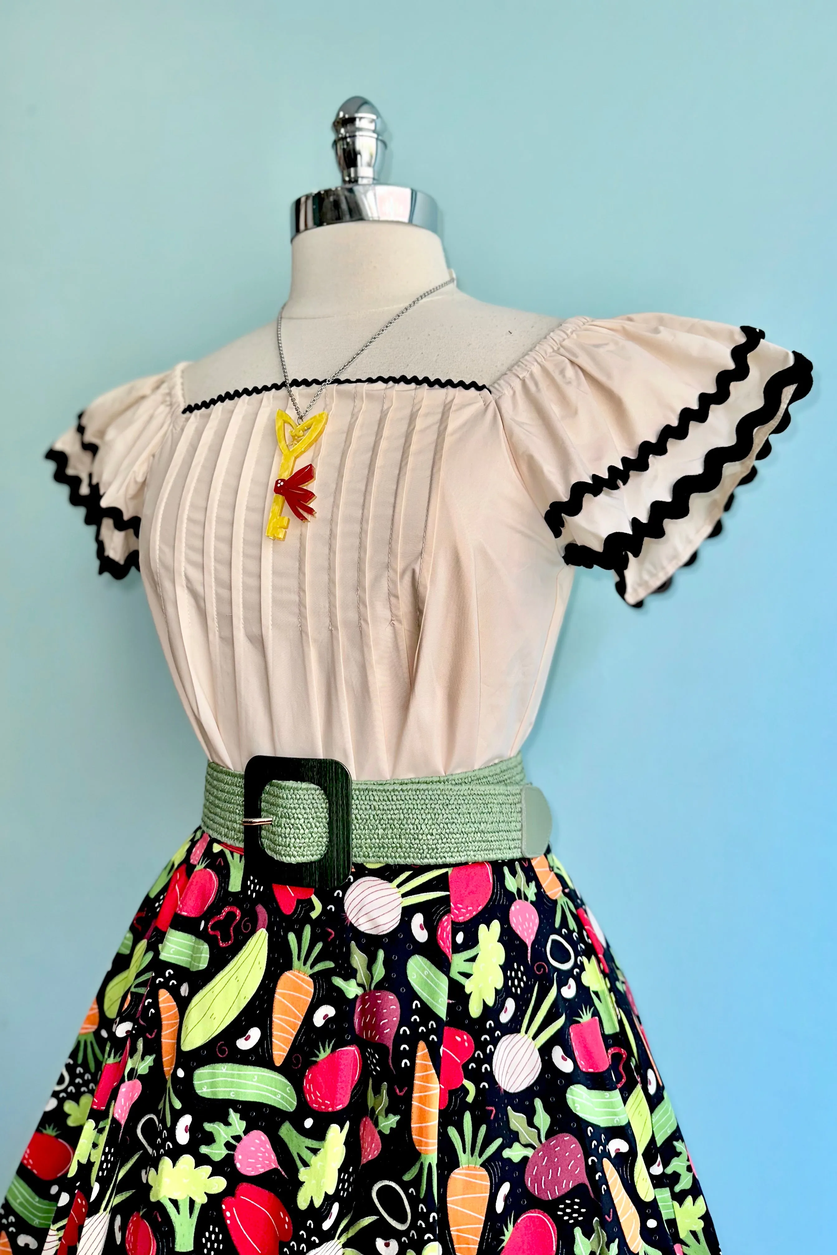 Ecru Flutter Sleeve Top with Ric-Rac Trim