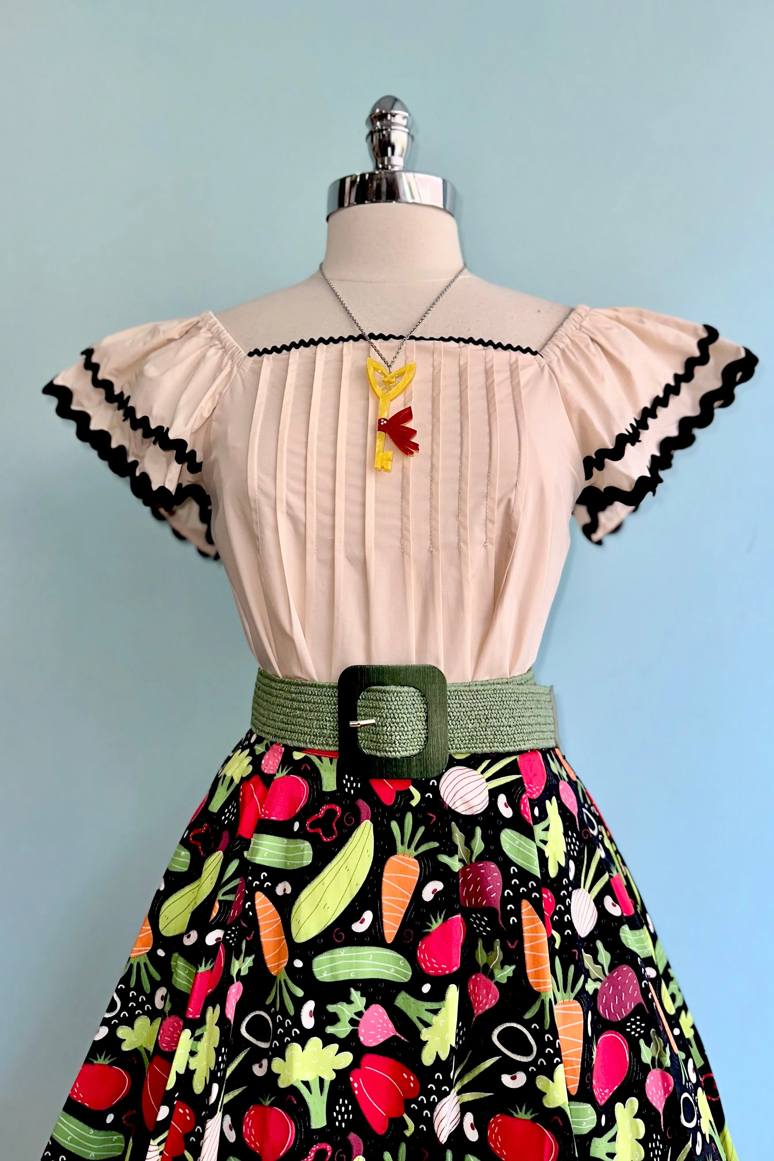 Ecru Flutter Sleeve Top with Ric-Rac Trim