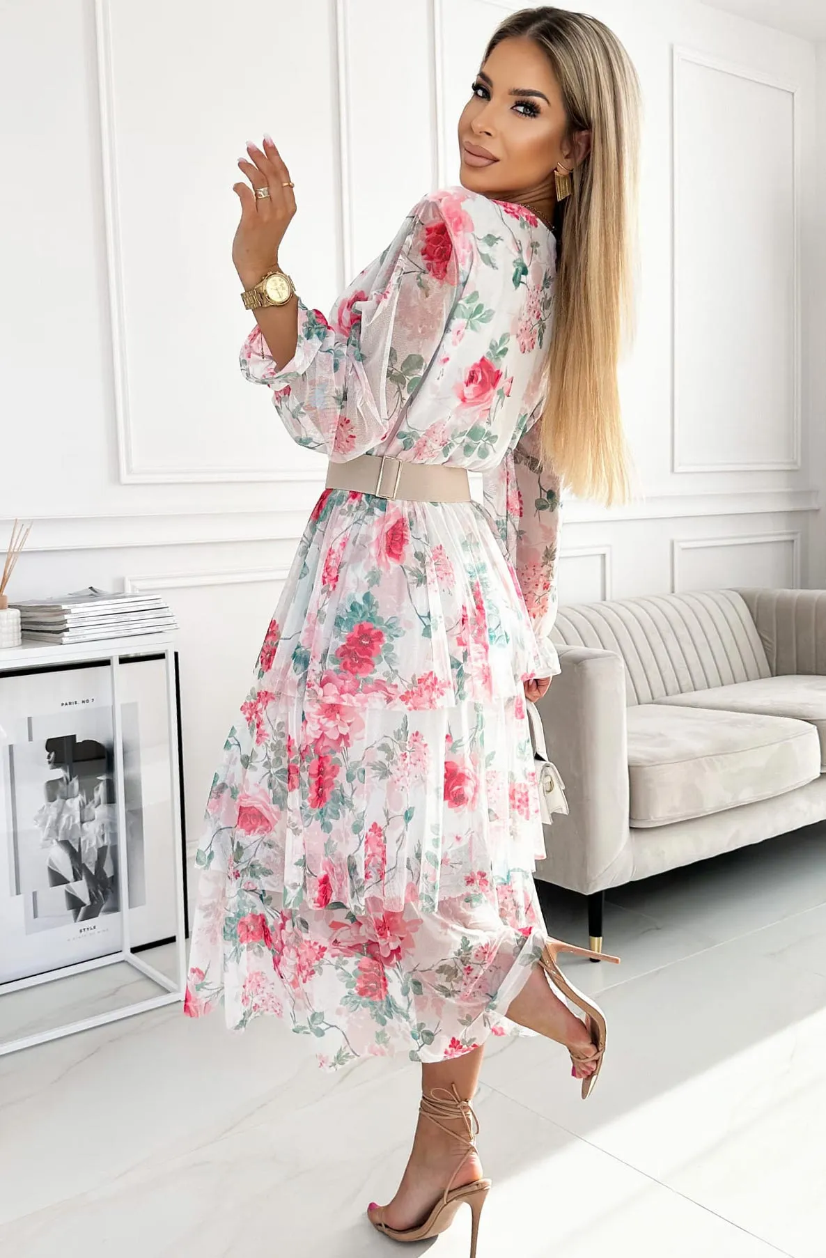Edith Floral Chiffon Tiered Maxi Dress-Ivory