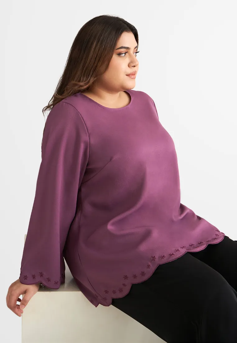 Erica Scallop Embroidery Edge  Blouse - Teal