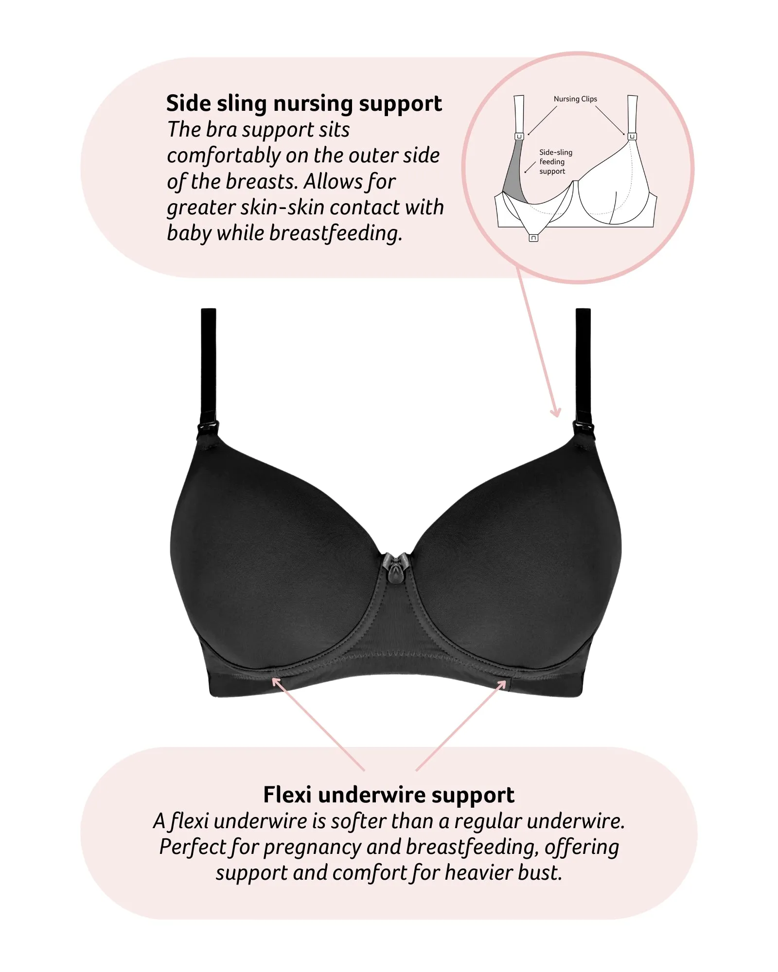 FOREVER YOURS BLACK CONTOUR NURSING BRA - FLEXI UNDERWIRE