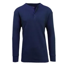 Galaxy by Harvic Waffle Knit Henley Shirt Navy XL