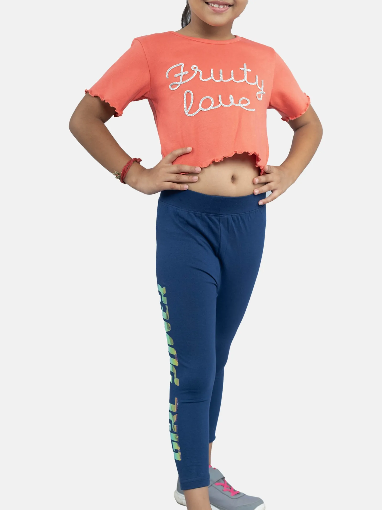 Girls Crop Tee & "Girls Power" Printed Capri Legging Sets