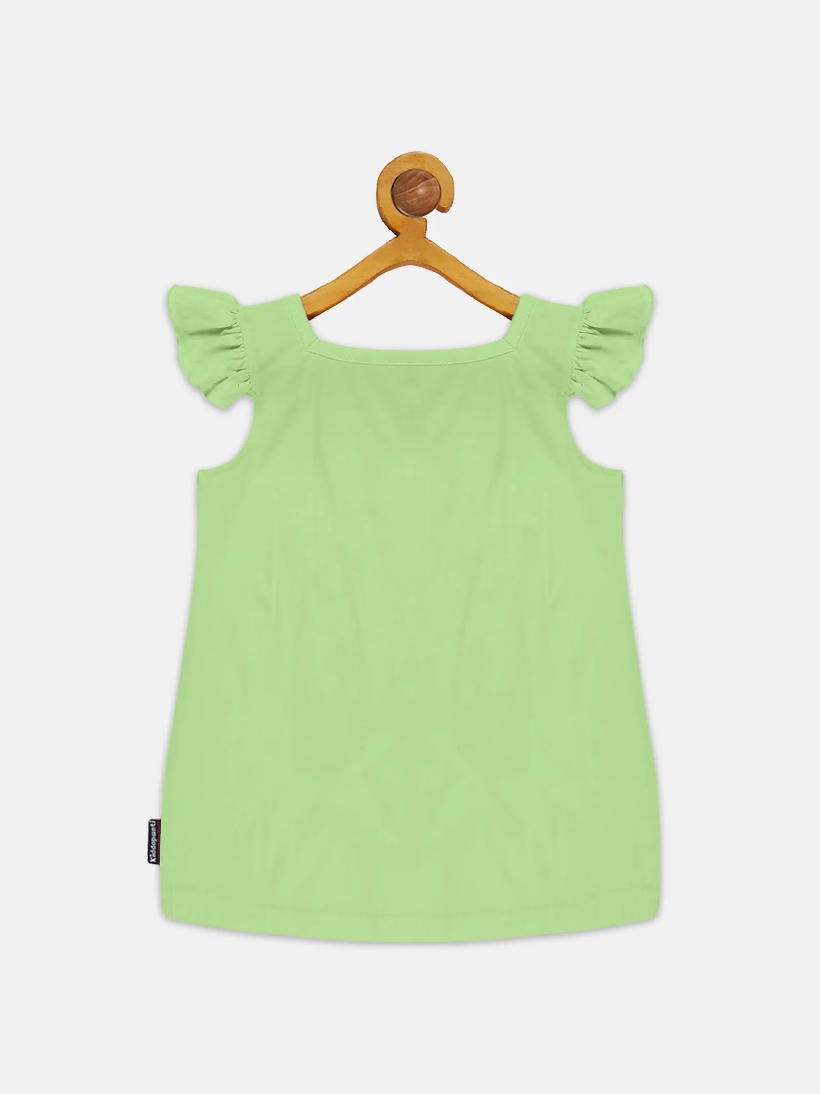 Girls Printed Frill Sleeve Square Neck Tee & Frill Pocket Hot Shorts Set