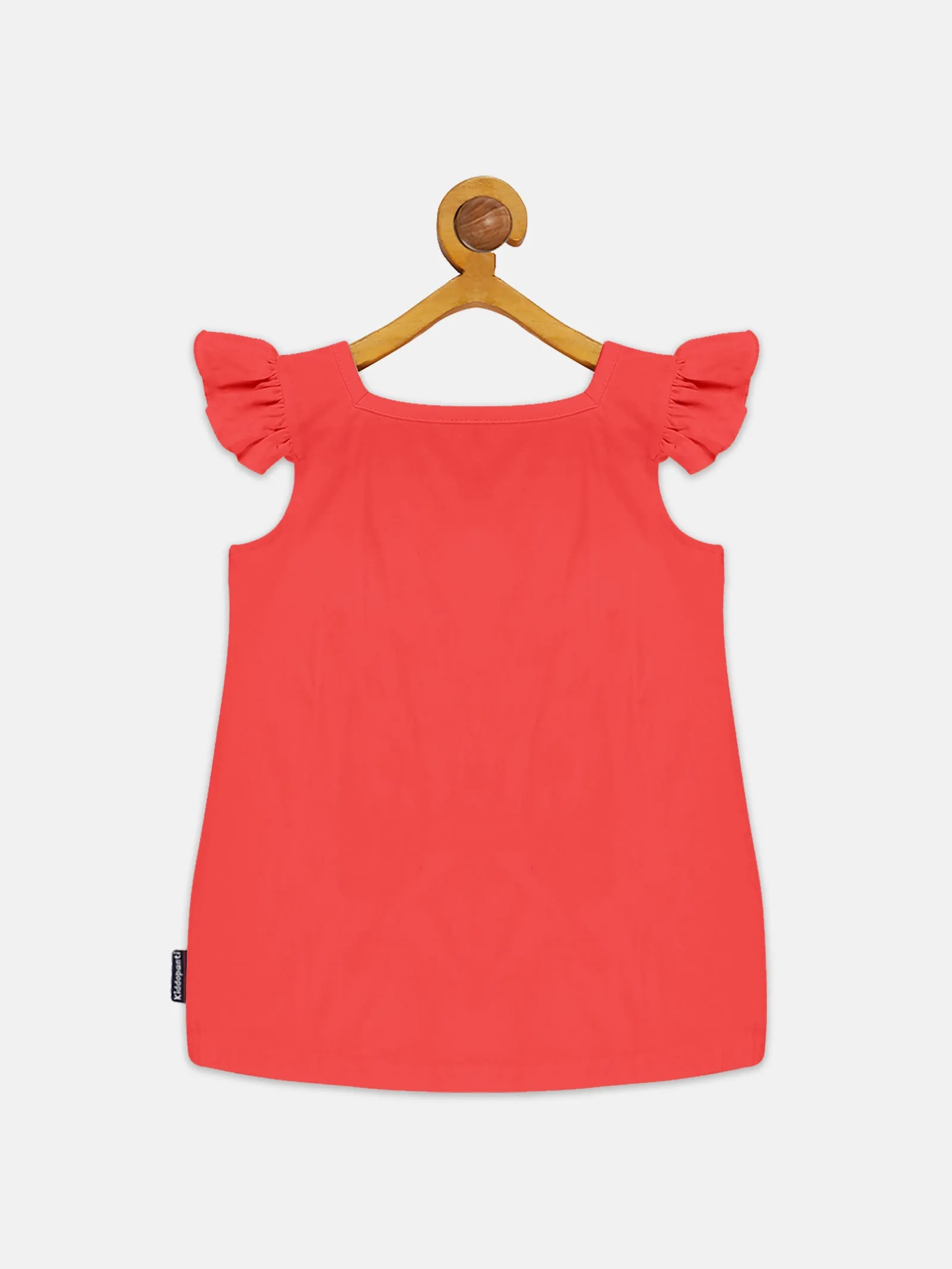 Girls Printed Frill Sleeve Square Neck Tee & Frill Pocket Hot Shorts Set
