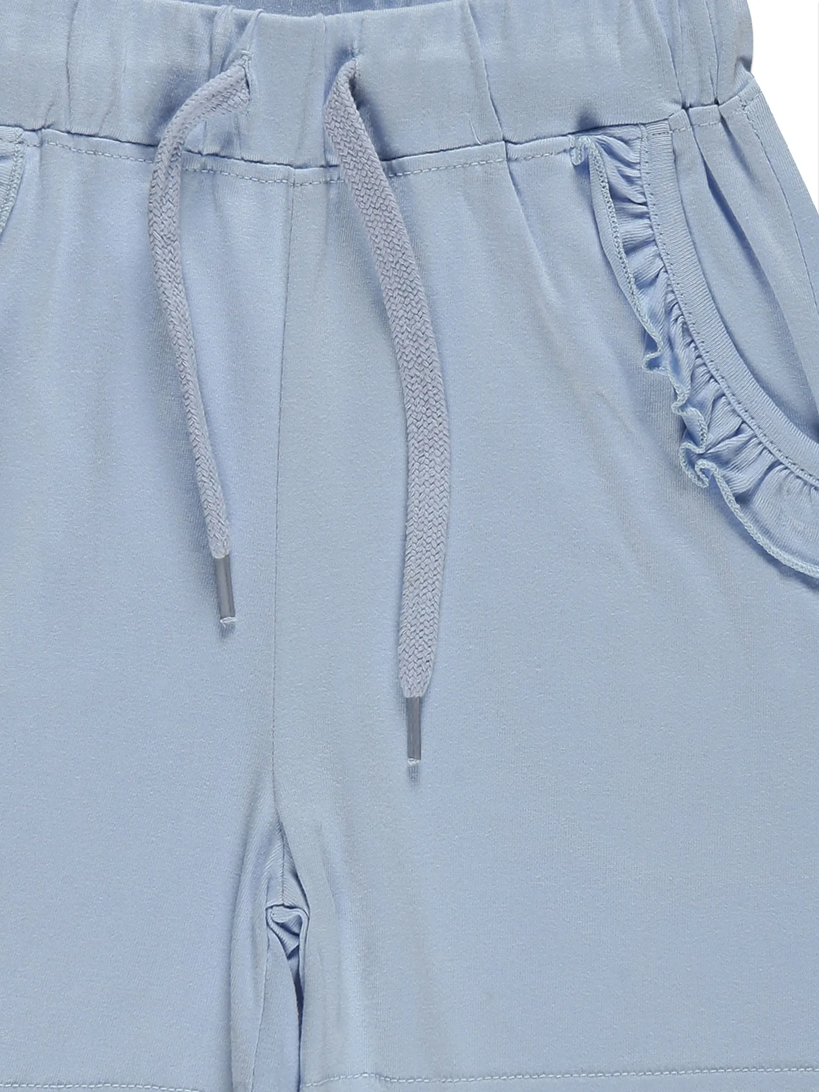 Girls Printed Frill Sleeve Square Neck Tee & Frill Pocket Hot Shorts Set