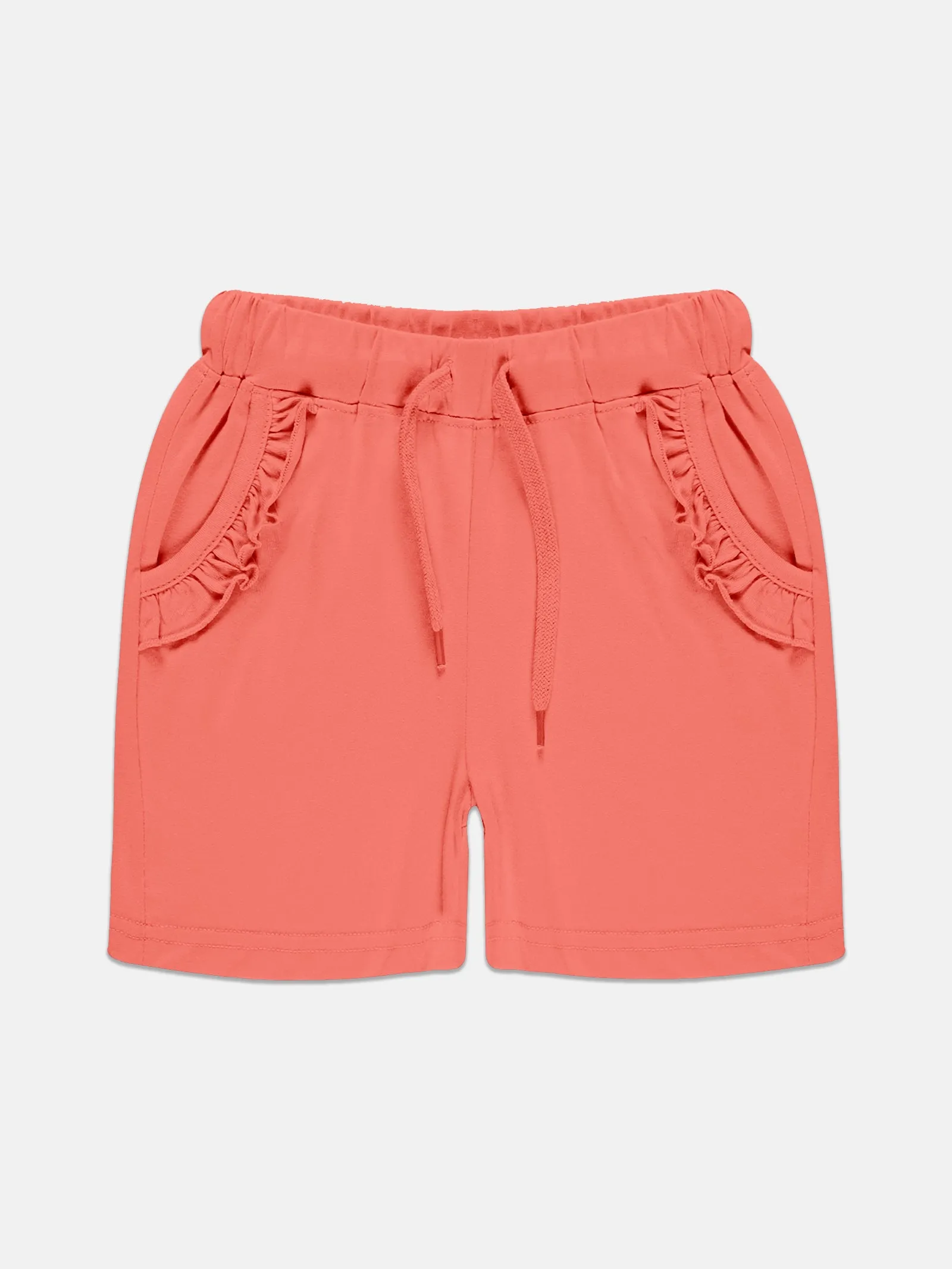 Girls Printed Frill Sleeve Square Neck Tee & Frill Pocket Hot Shorts Set