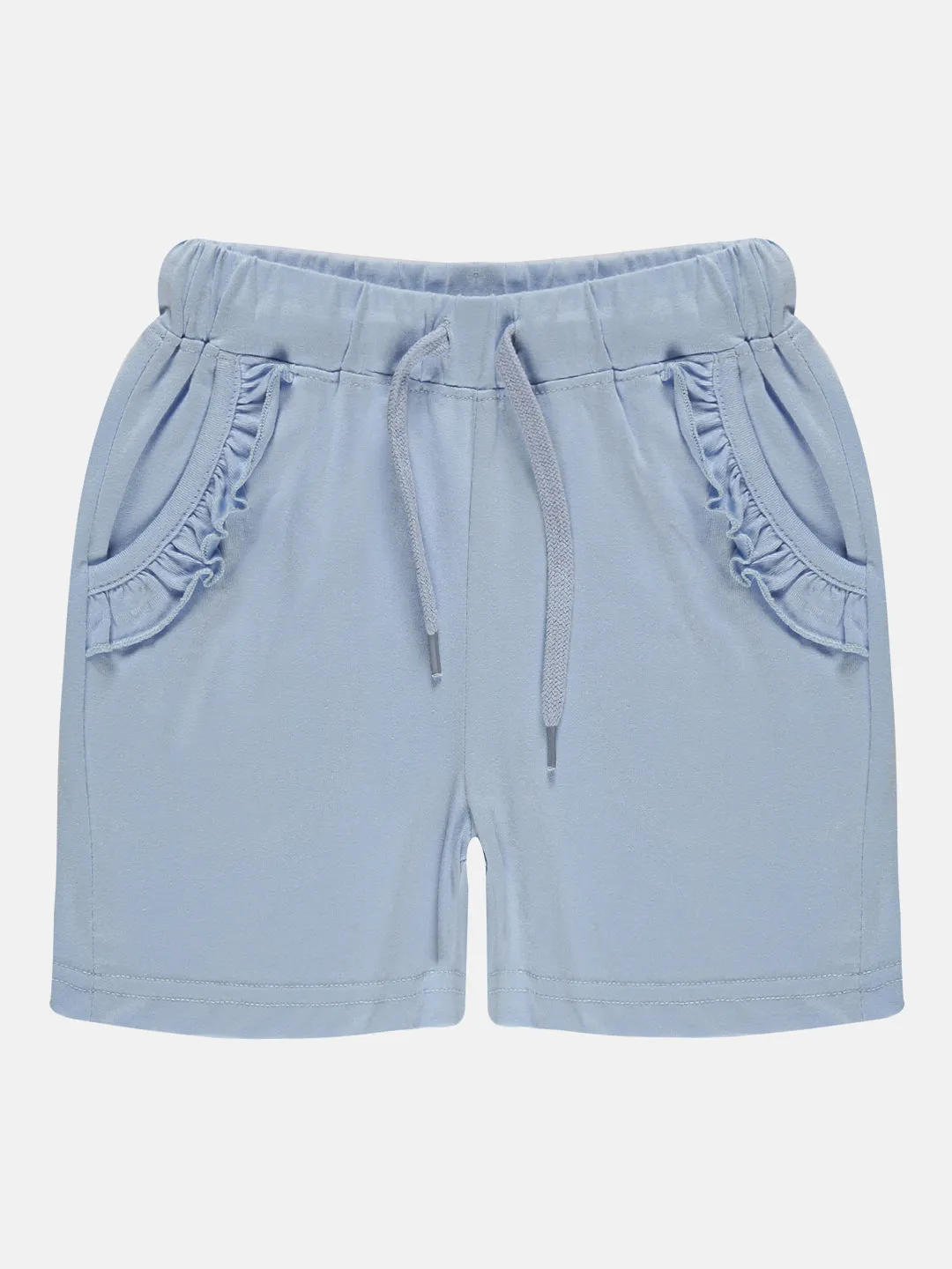 Girls Printed Frill Sleeve Square Neck Tee & Frill Pocket Hot Shorts Set