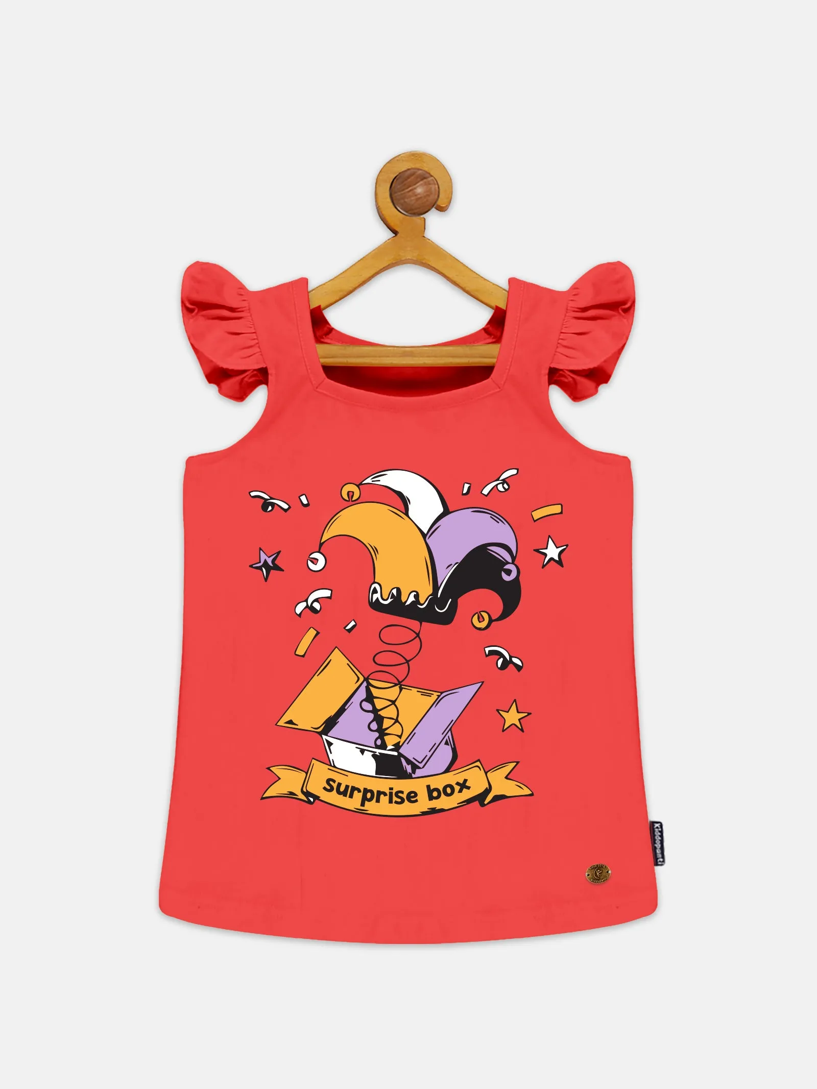 Girls Printed Frill Sleeve Square Neck Tee & Frill Pocket Hot Shorts Set