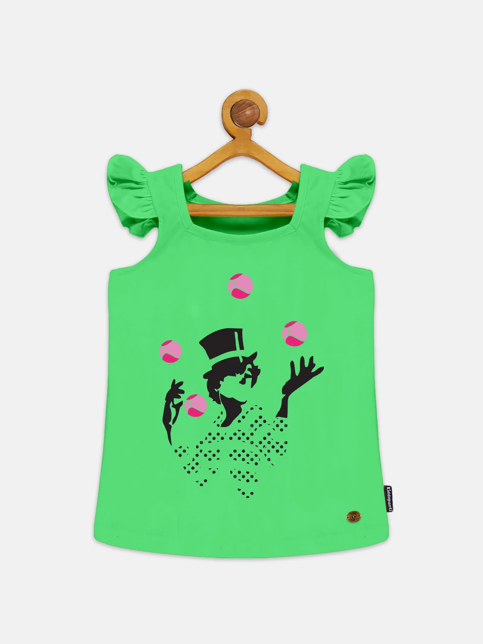 Girls Printed Frill Sleeve Square Neck Tee & Frill Pocket Hot Shorts Set