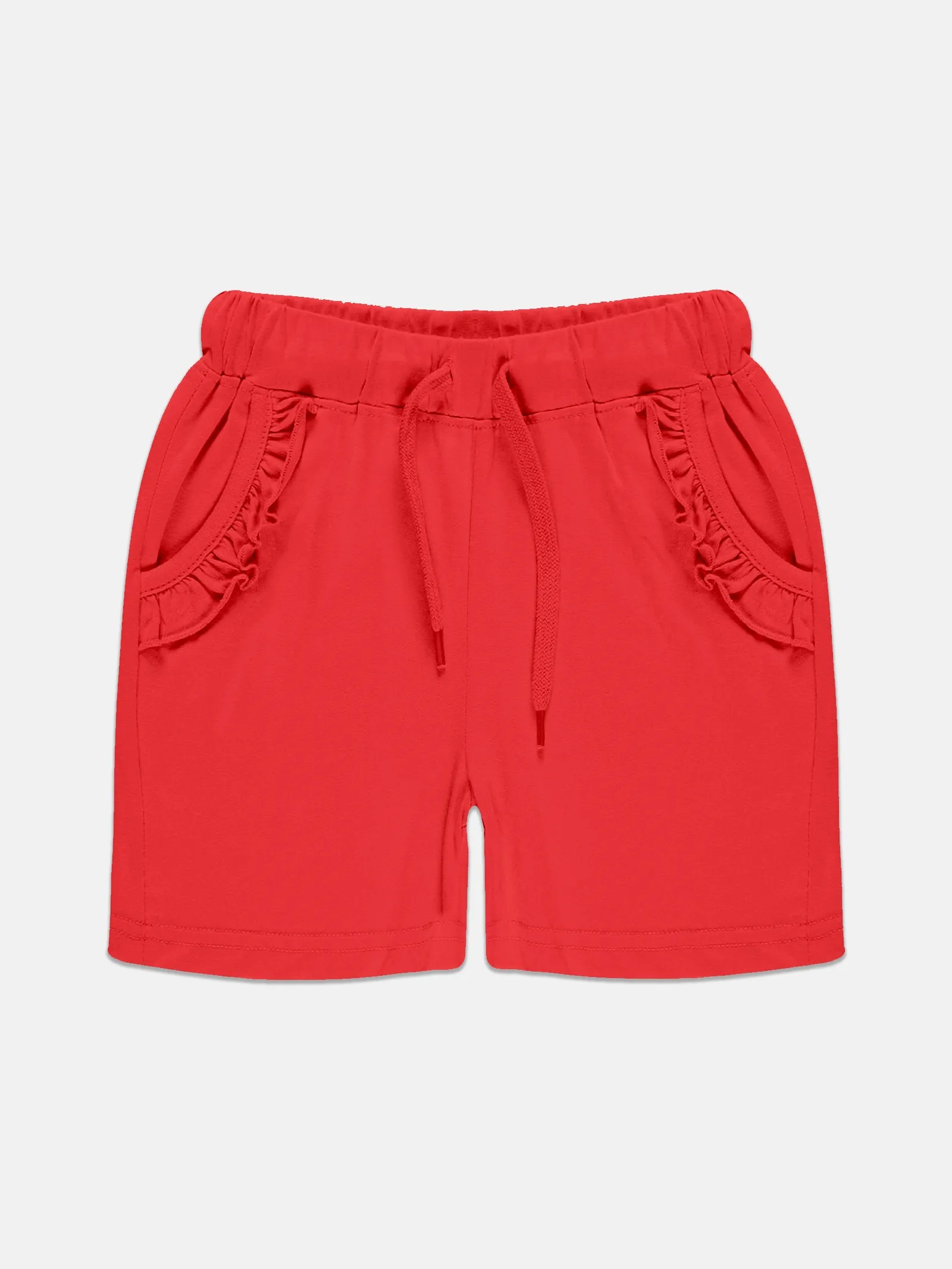 Girls Printed Frill Sleeve Square Neck Tee & Frill Pocket Hot Shorts Set