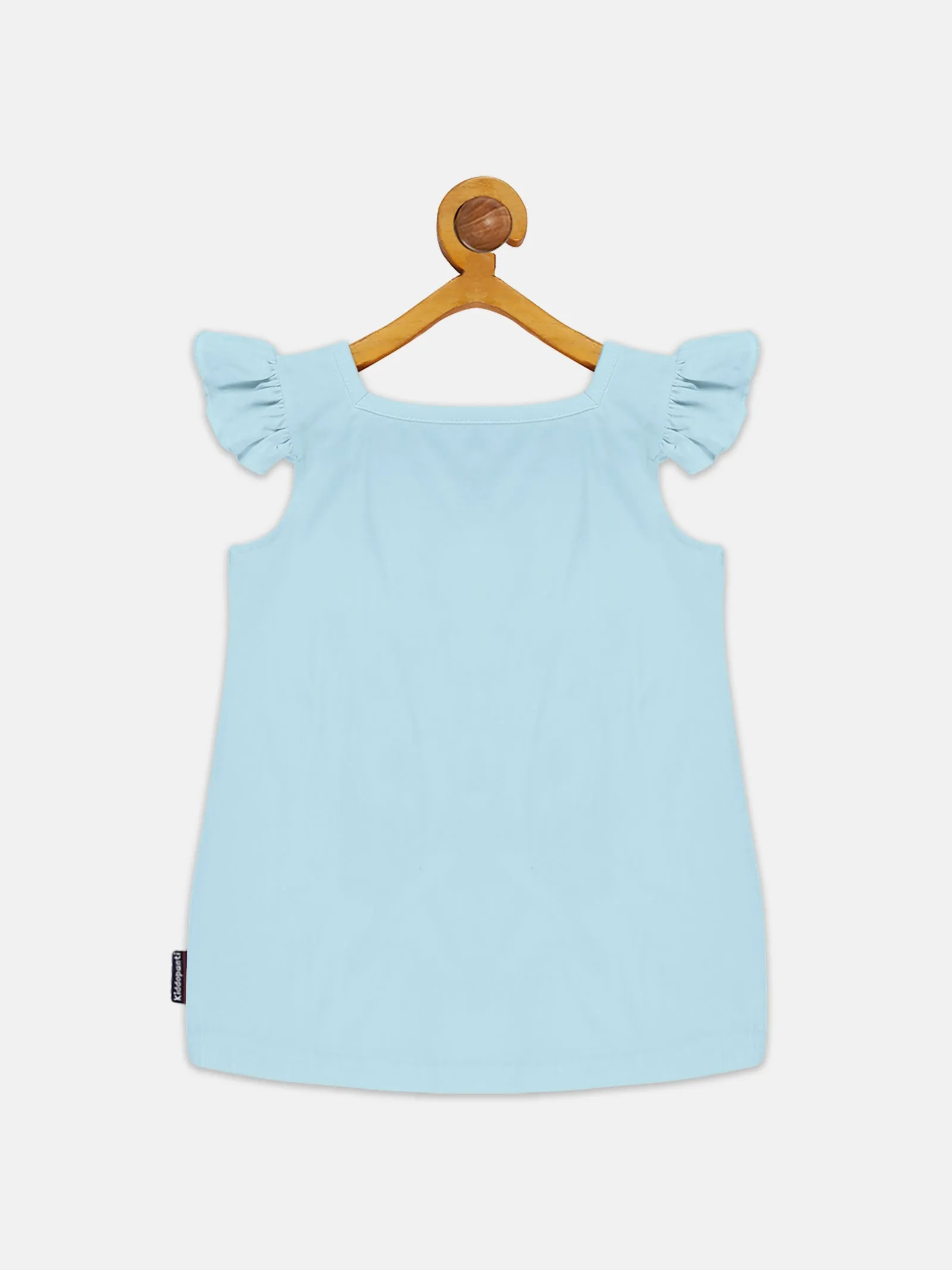 Girls Printed Frill Sleeve Square Neck Tee & Frill Pocket Hot Shorts Set