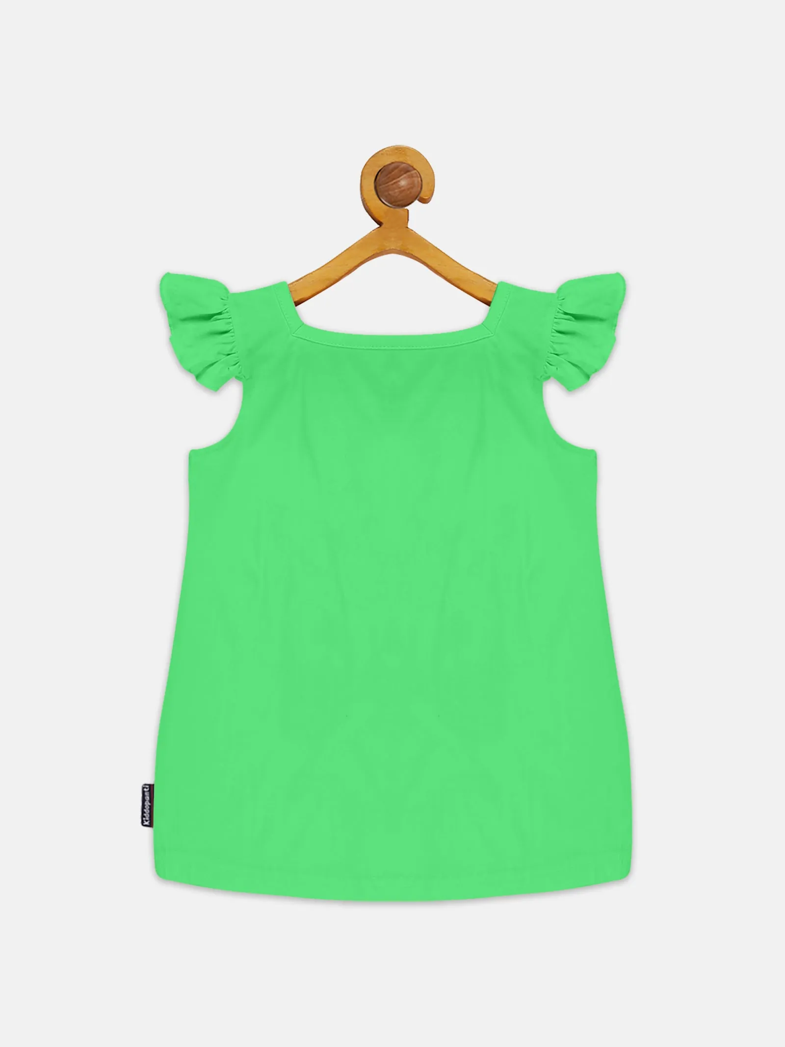 Girls Printed Frill Sleeve Square Neck Tee & Frill Pocket Hot Shorts Set