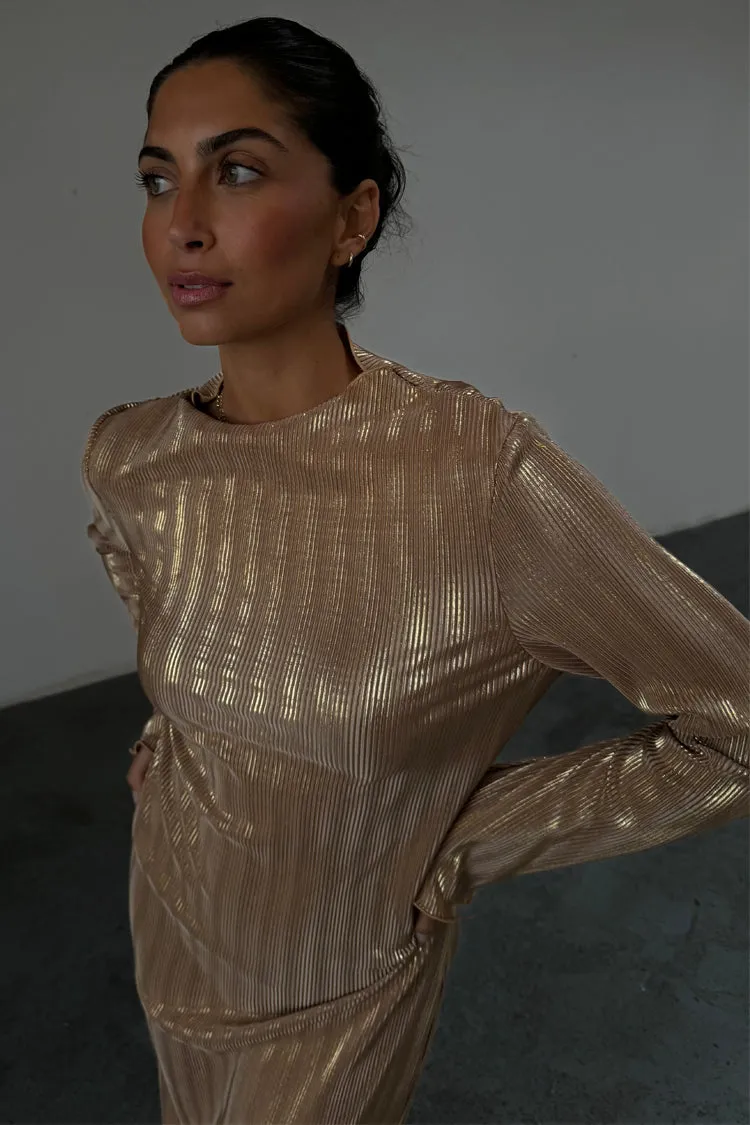 Gold Plisse Sophia Dress