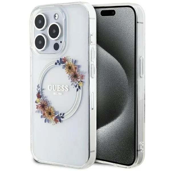Guess IML Flowers Wreatch with MagSafe Hard Case for iphone 15 Pro Max 6.7" Transparent - GUHMP15XHFWFCT