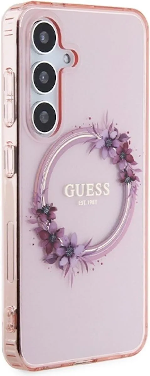 Guess IML Flowers Wreath Hard Case with MagSafe for Samsung Galaxy S24 6.2" Pink - GUHMS24SHFWFCP
