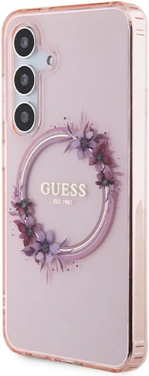 Guess IML Flowers Wreath Hard Case with MagSafe for Samsung Galaxy S24 6.2" Pink - GUHMS24SHFWFCP