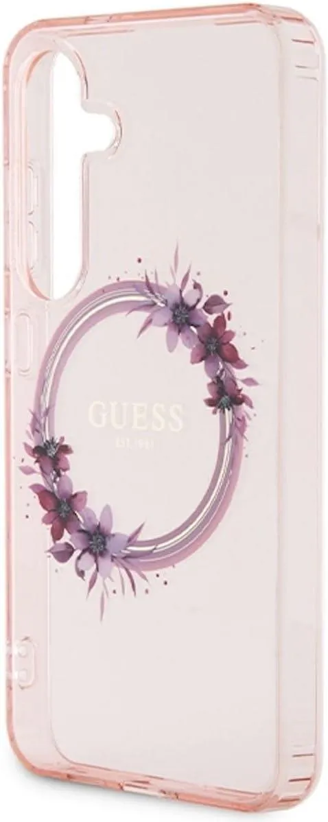 Guess IML Flowers Wreath Hard Case with MagSafe for Samsung Galaxy S24 6.2" Pink - GUHMS24SHFWFCP