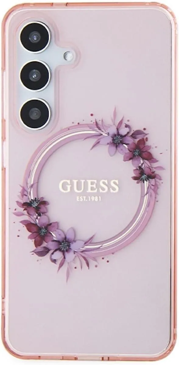 Guess IML Flowers Wreath Hard Case with MagSafe for Samsung Galaxy S24 6.2" Pink - GUHMS24SHFWFCP