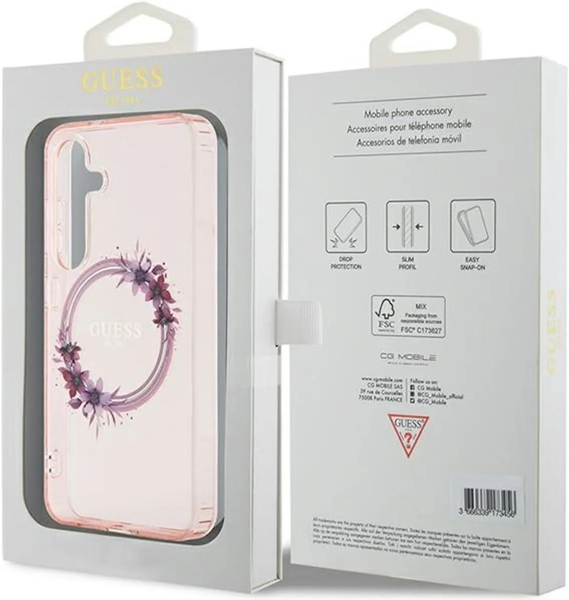 Guess IML Flowers Wreath Hard Case with MagSafe for Samsung Galaxy S24 6.2" Pink - GUHMS24SHFWFCP