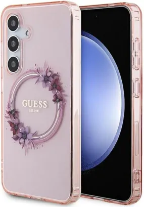 Guess IML Flowers Wreath Hard Case with MagSafe for Samsung Galaxy S24 6.2" Pink - GUHMS24SHFWFCP