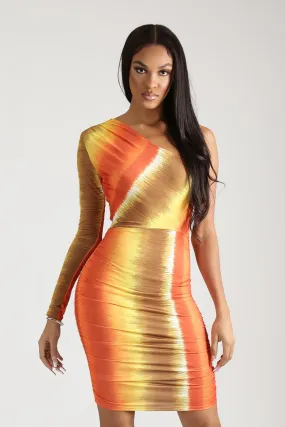 Ignition One-Off The Shoulder Ruched Midi Dress