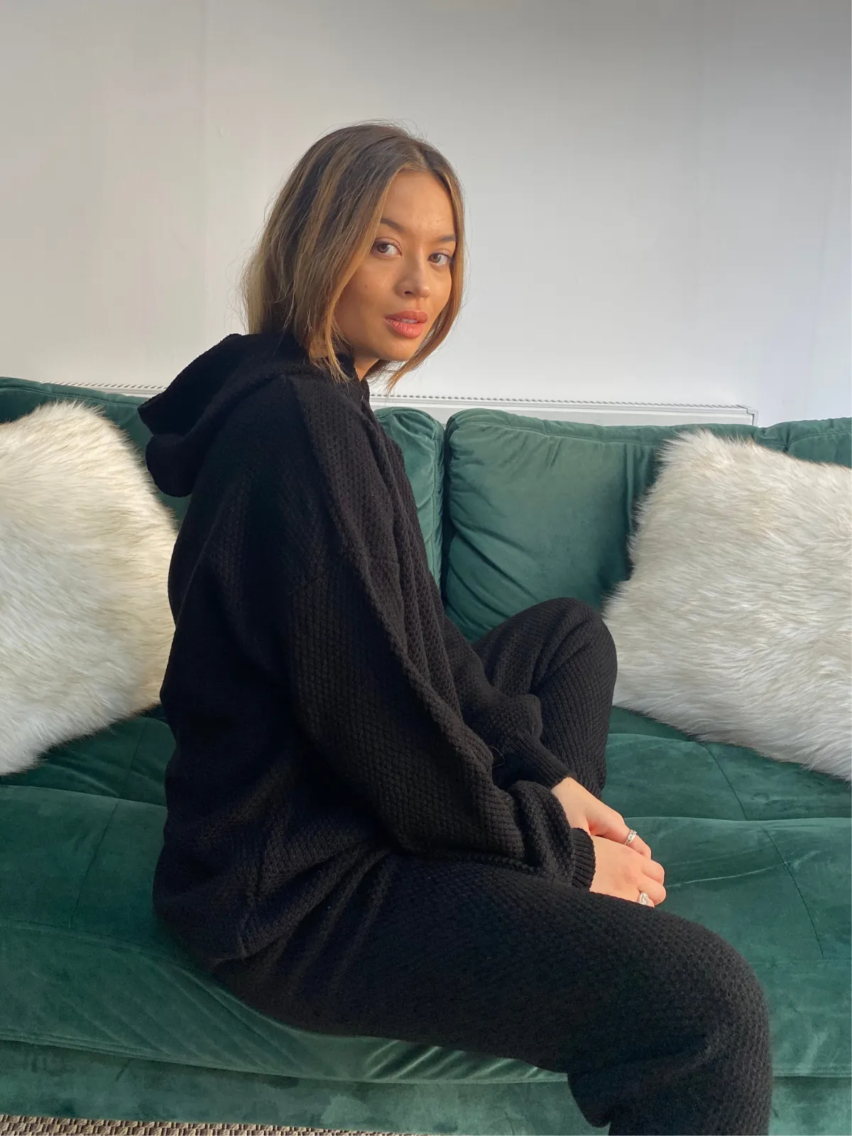 Imogen Waffle Hoodie / Black