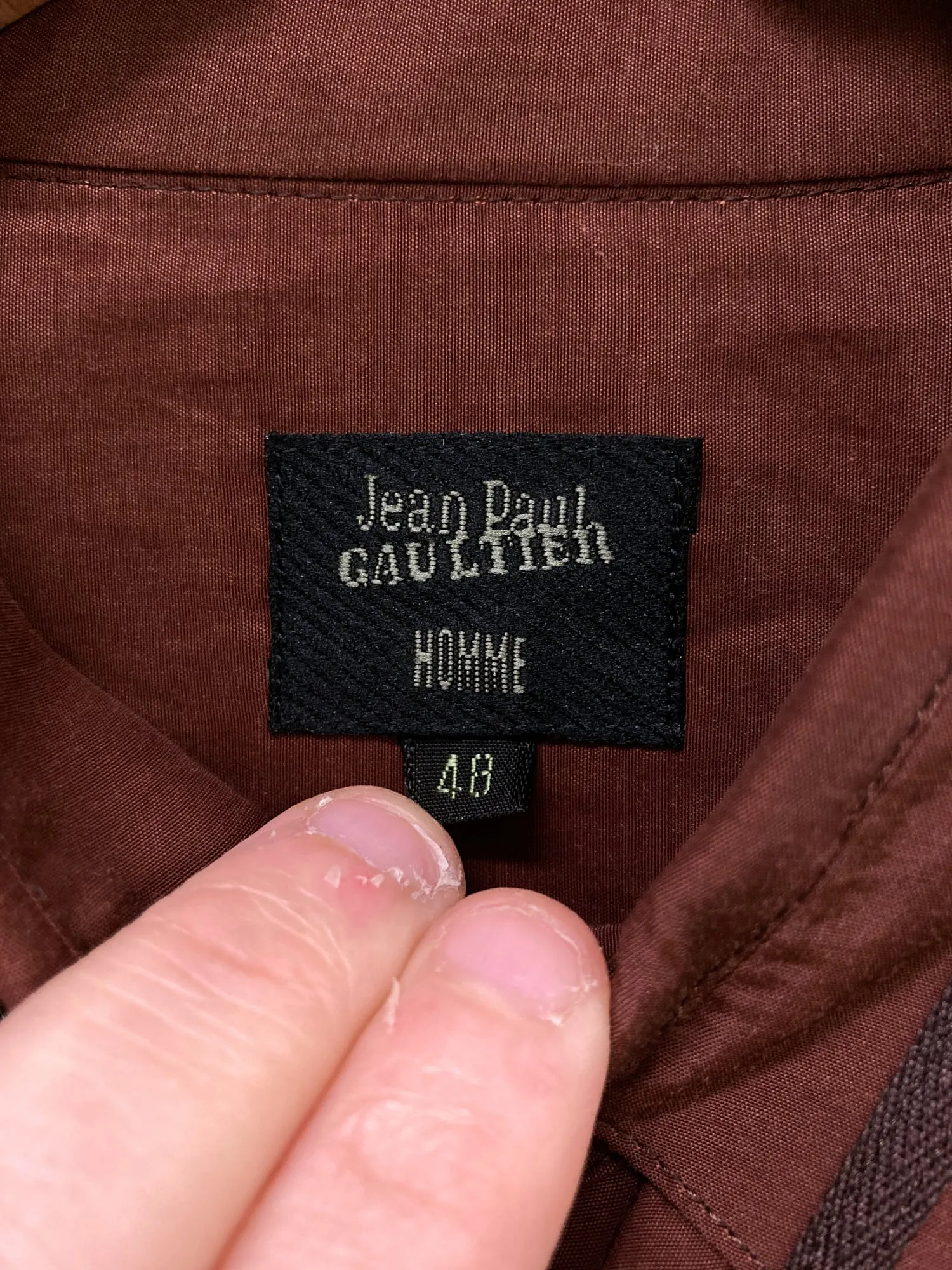 Jean Paul Gaultier Homme 1990s sheeny brown tape detail shirt - size 48
