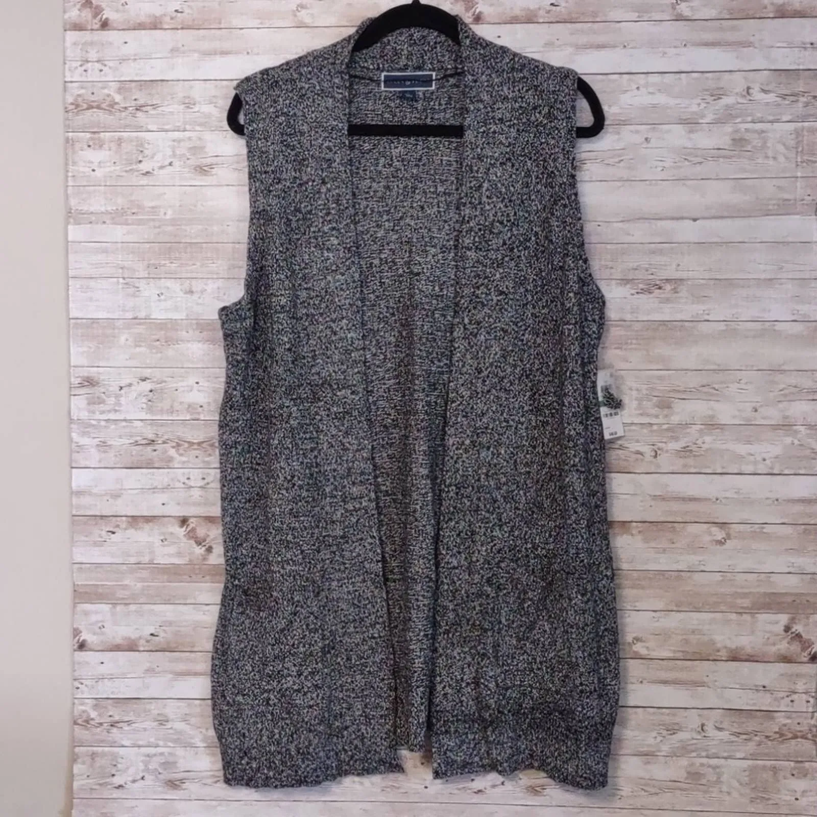 Karen Scott Marled Sweater Vest Large Black White