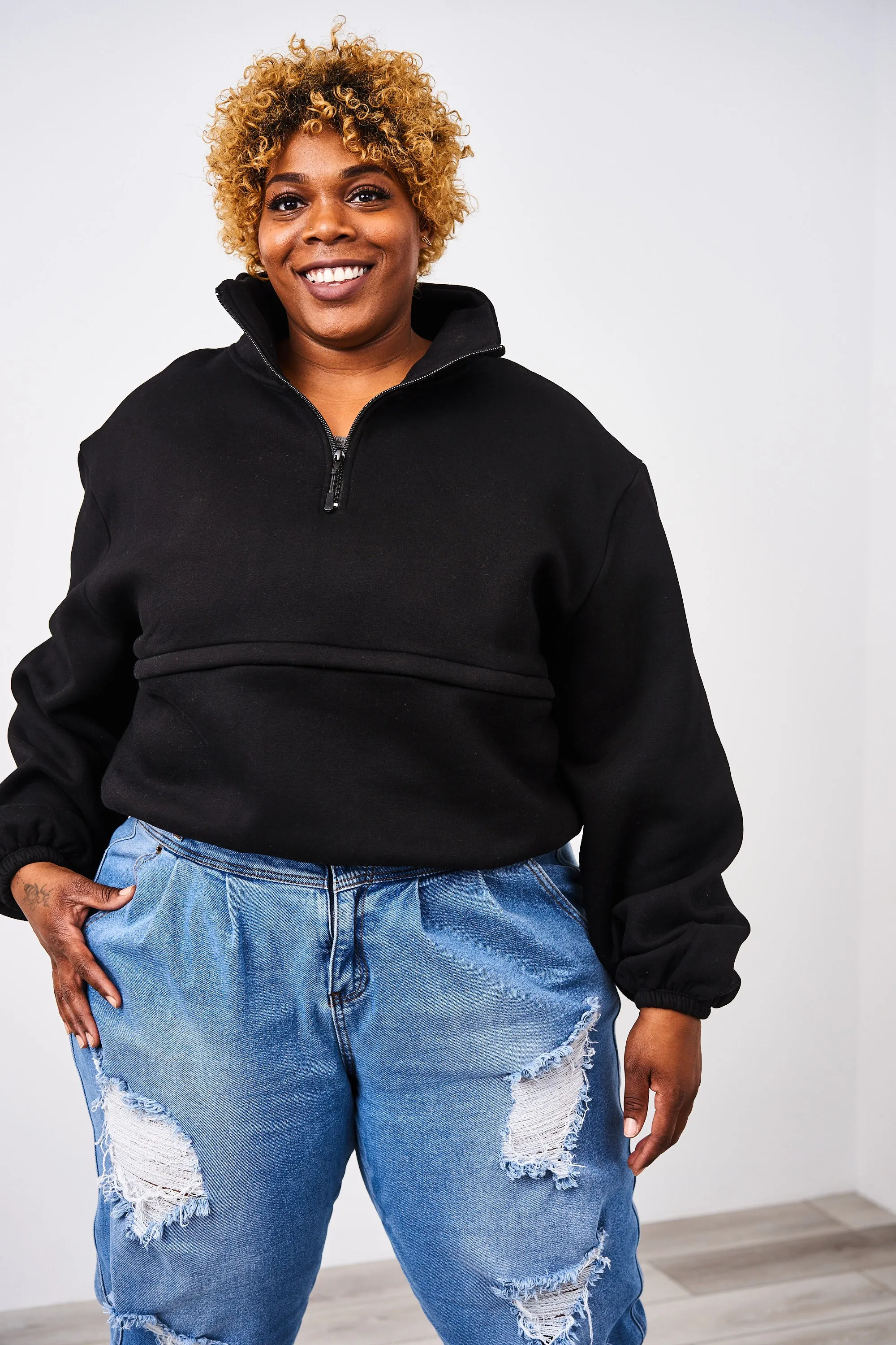 Latched Mama 635 Crop Zip Nursing Pullover