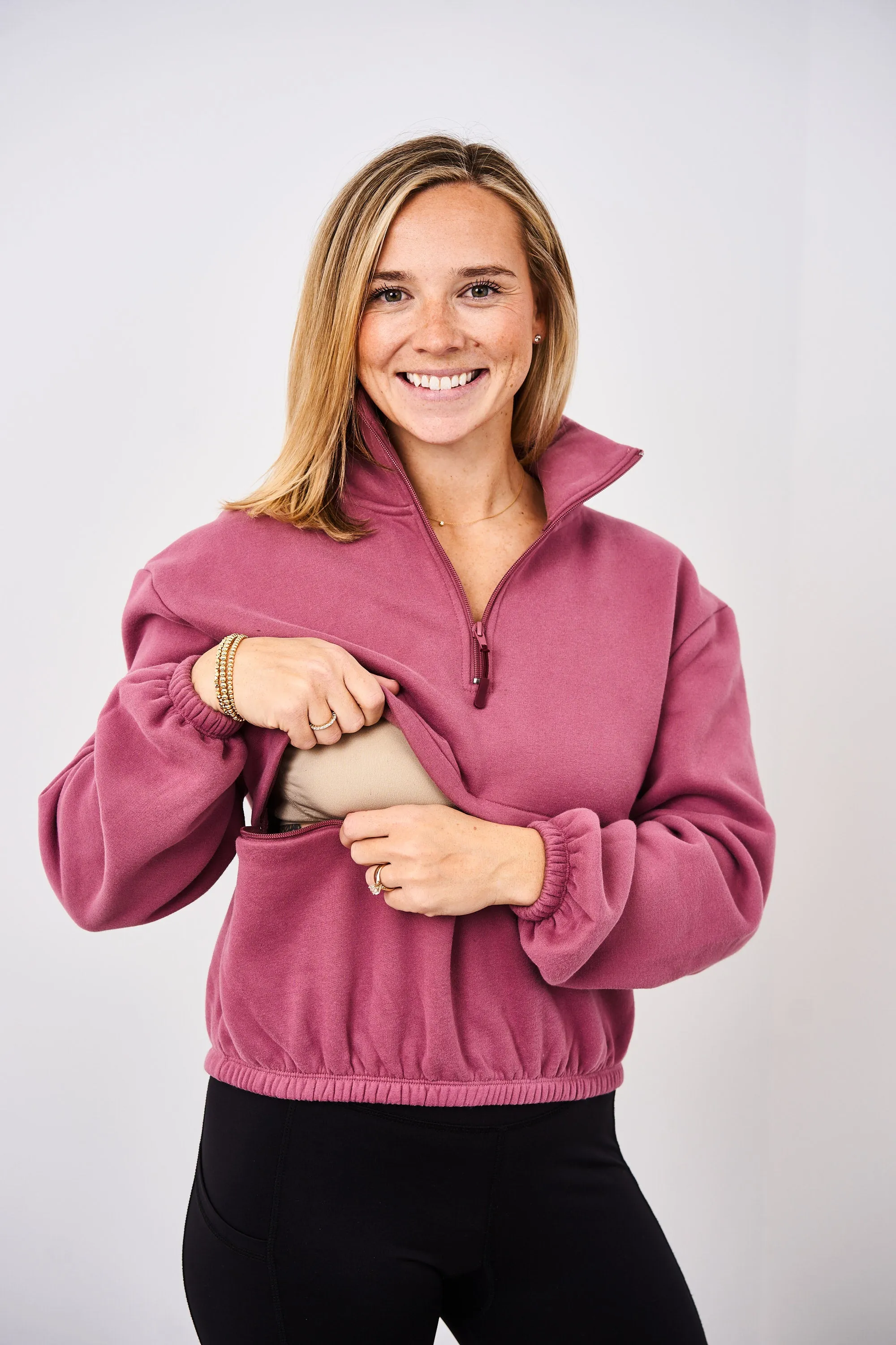Latched Mama 635 Crop Zip Nursing Pullover