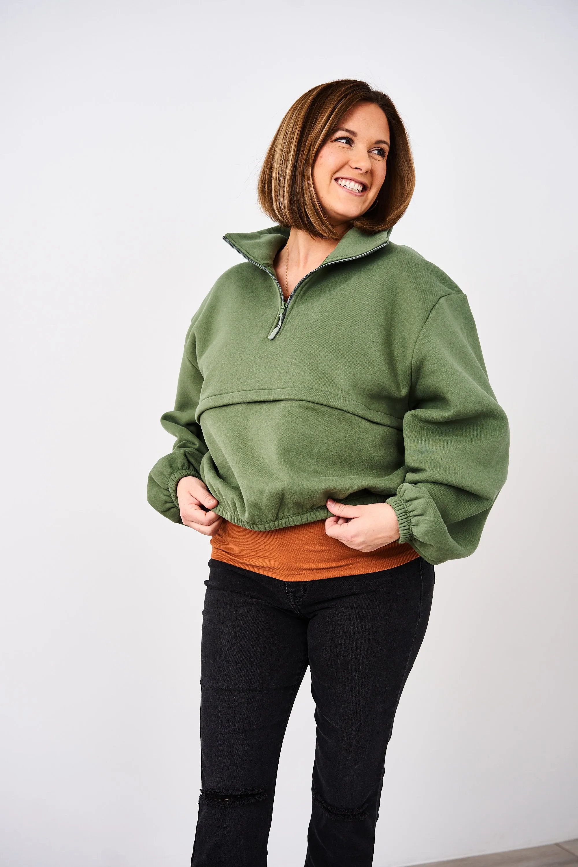 Latched Mama 635 Crop Zip Nursing Pullover