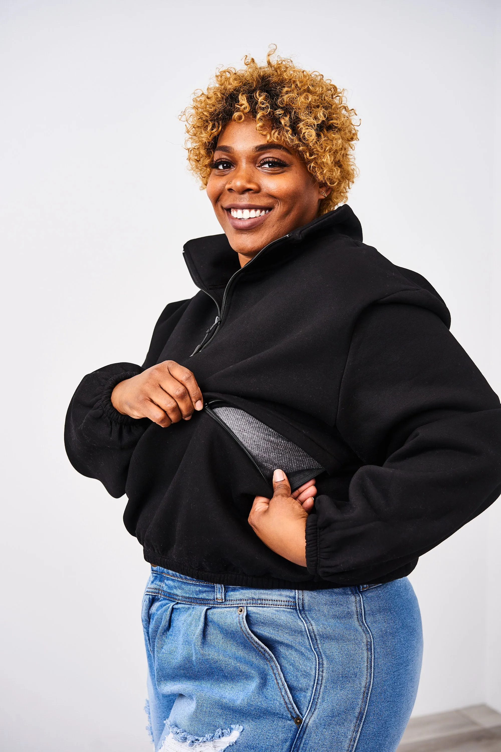 Latched Mama 635 Crop Zip Nursing Pullover