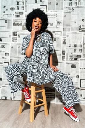 Leveled Up Double Knit Playsuit in Groovy Black Checker