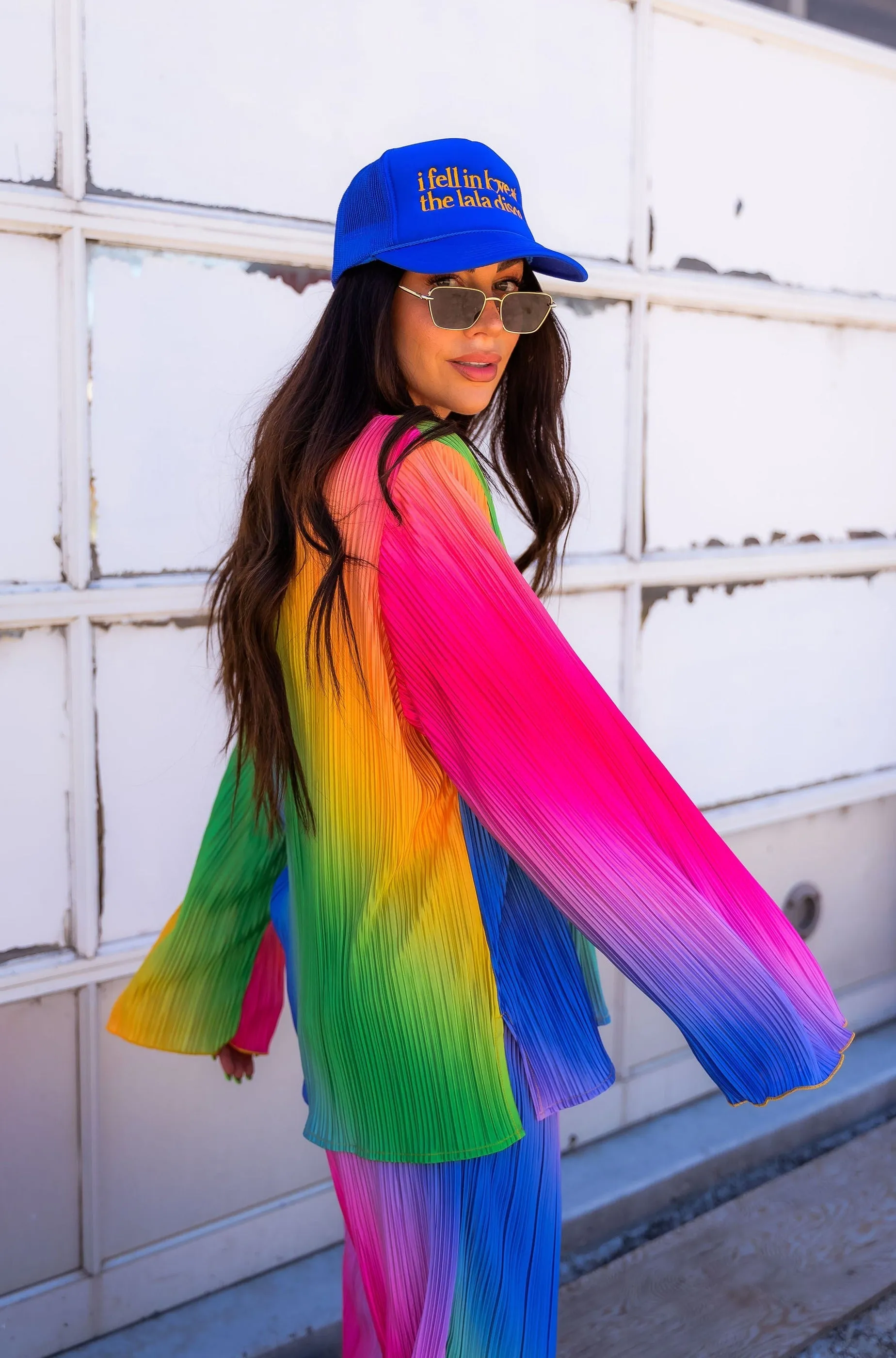 Long Sleeve Plissé Set in Prismatic Rainbow