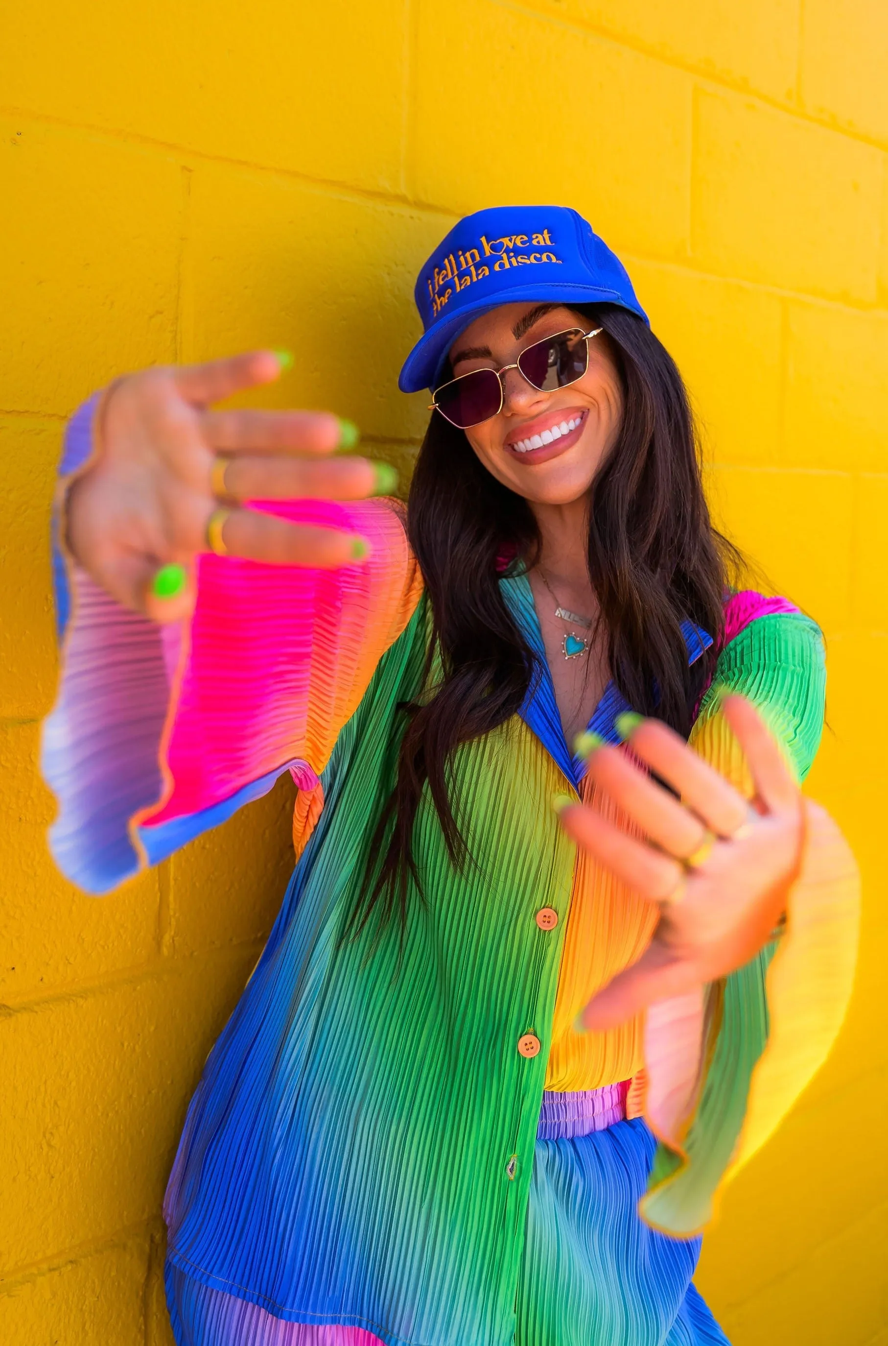 Long Sleeve Plissé Set in Prismatic Rainbow