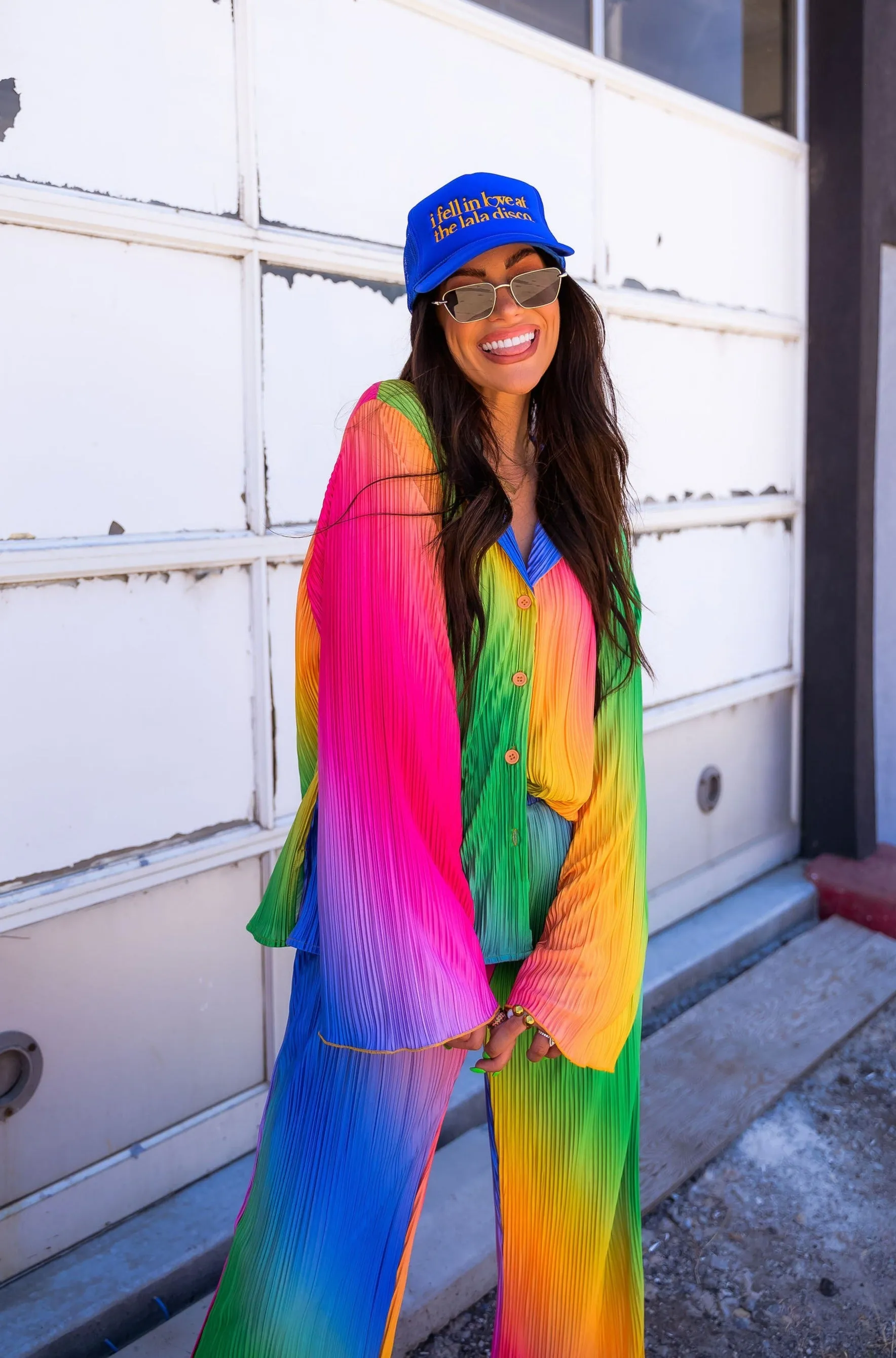 Long Sleeve Plissé Set in Prismatic Rainbow