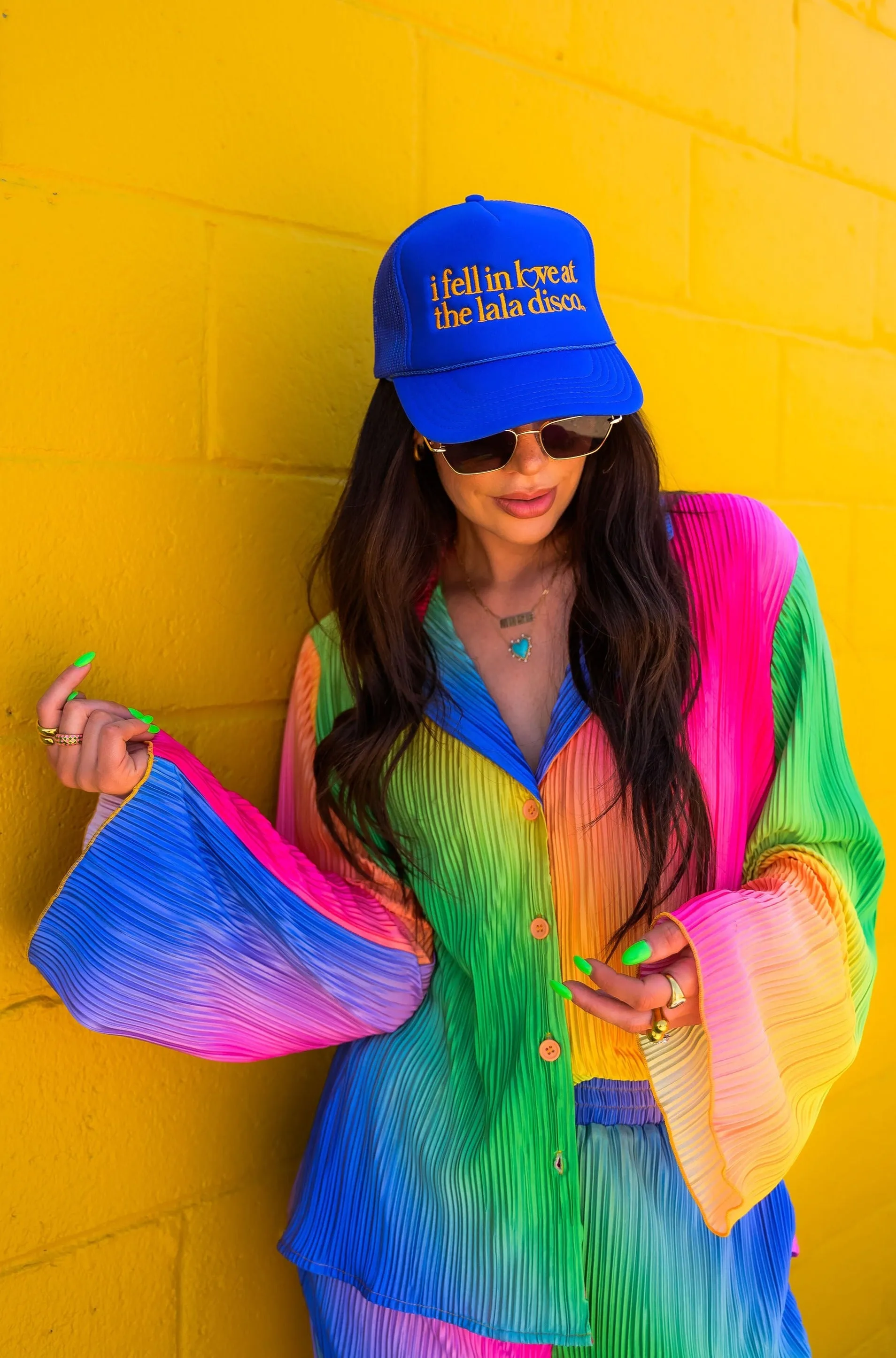 Long Sleeve Plissé Set in Prismatic Rainbow