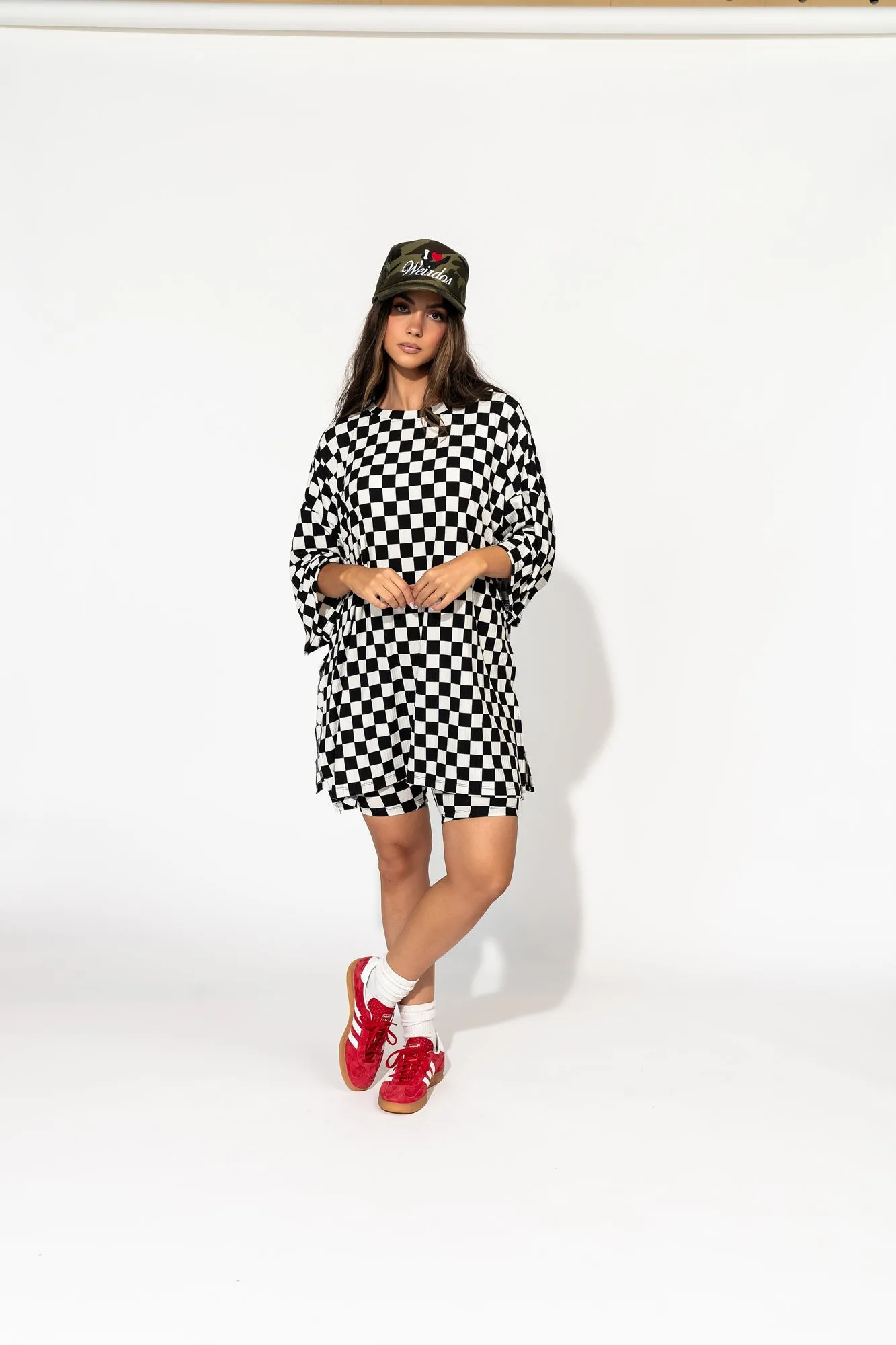 Malone Ribbed Biker Set in Black   White Checkerboard *RESTOCKED*