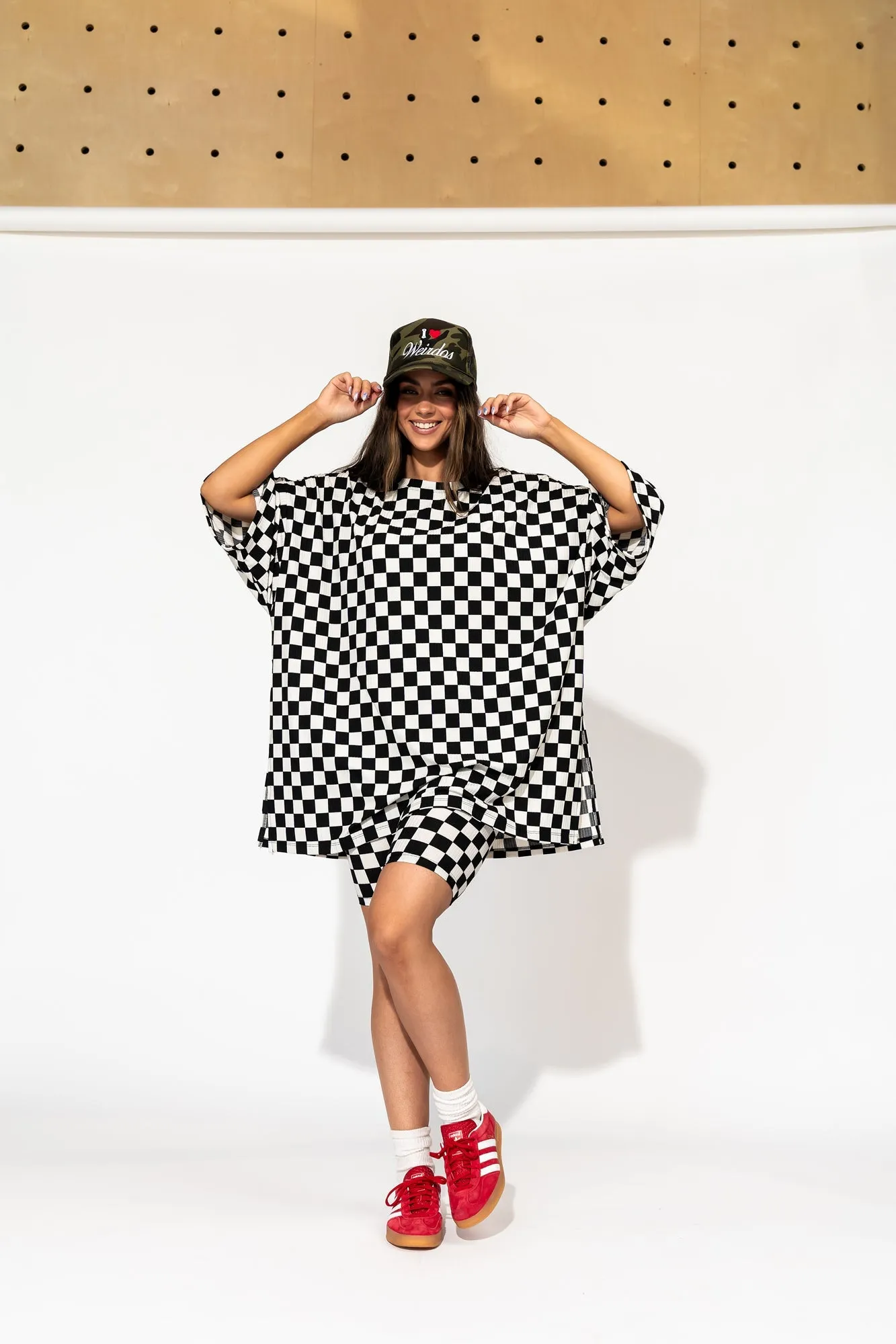 Malone Ribbed Biker Set in Black   White Checkerboard *RESTOCKED*