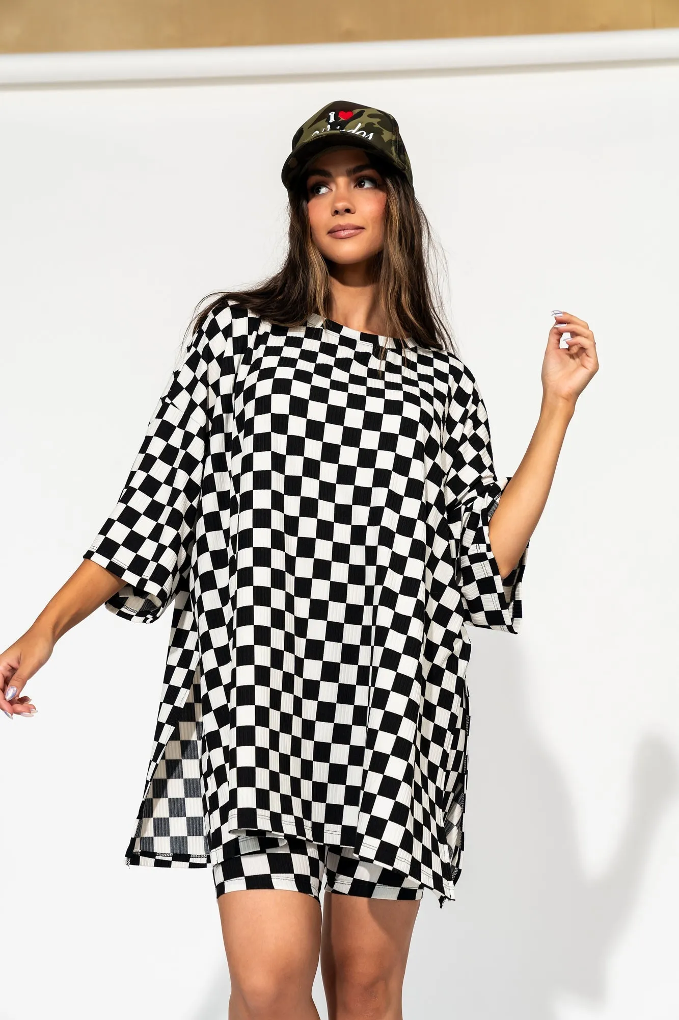Malone Ribbed Biker Set in Black   White Checkerboard *RESTOCKED*