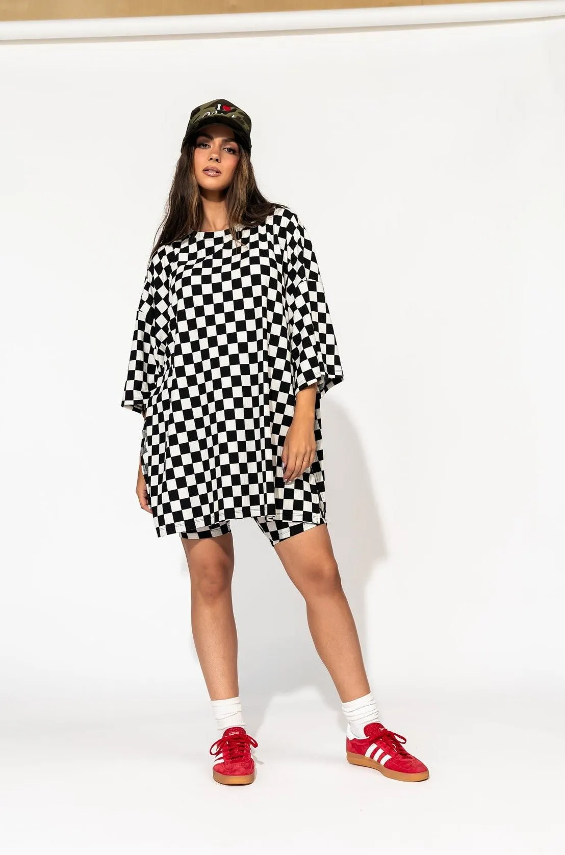 Malone Ribbed Biker Set in Black   White Checkerboard *RESTOCKED*