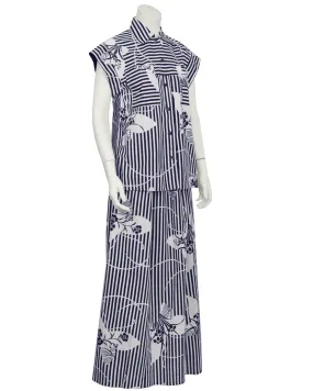 Navy and White Yukata Print Maxi Ensemble