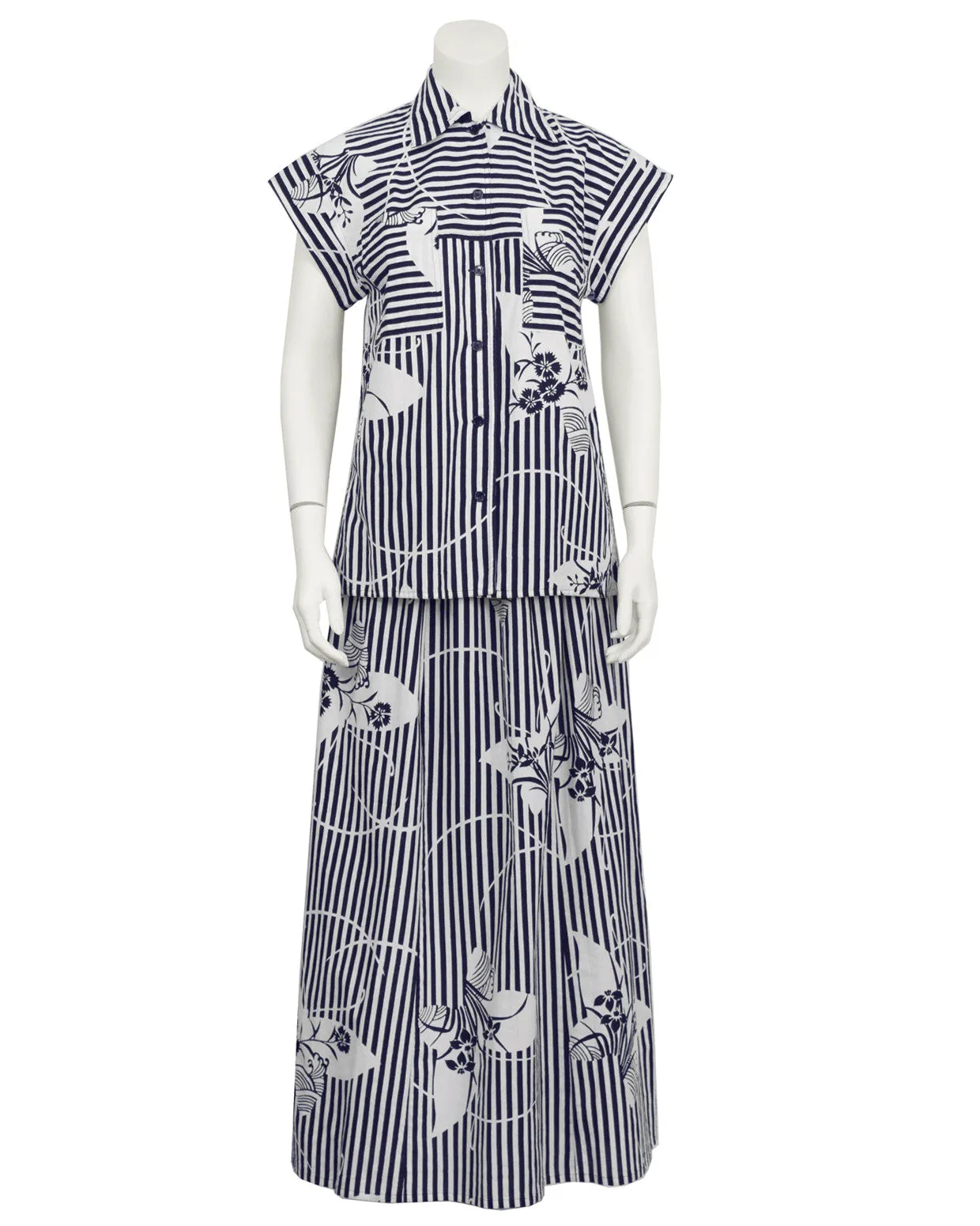 Navy and White Yukata Print Maxi Ensemble