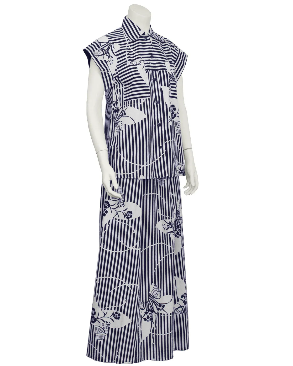 Navy and White Yukata Print Maxi Ensemble