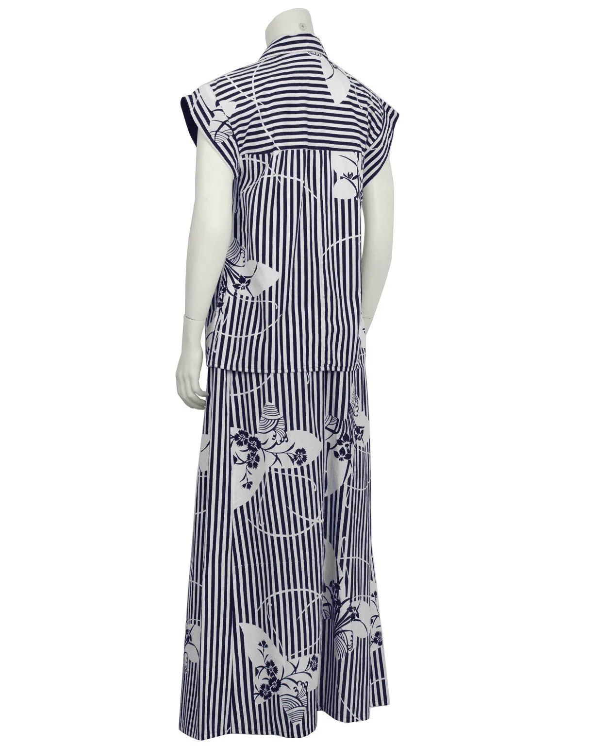 Navy and White Yukata Print Maxi Ensemble