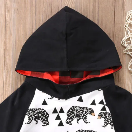 Newborn Toddler Baby Boy Bear Hooded Sweatshirt Tops Pants Outfit Cotton Clothes