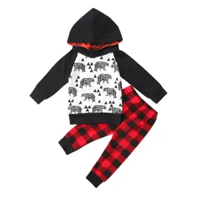 Newborn Toddler Baby Boy Bear Hooded Sweatshirt Tops Pants Outfit Cotton Clothes