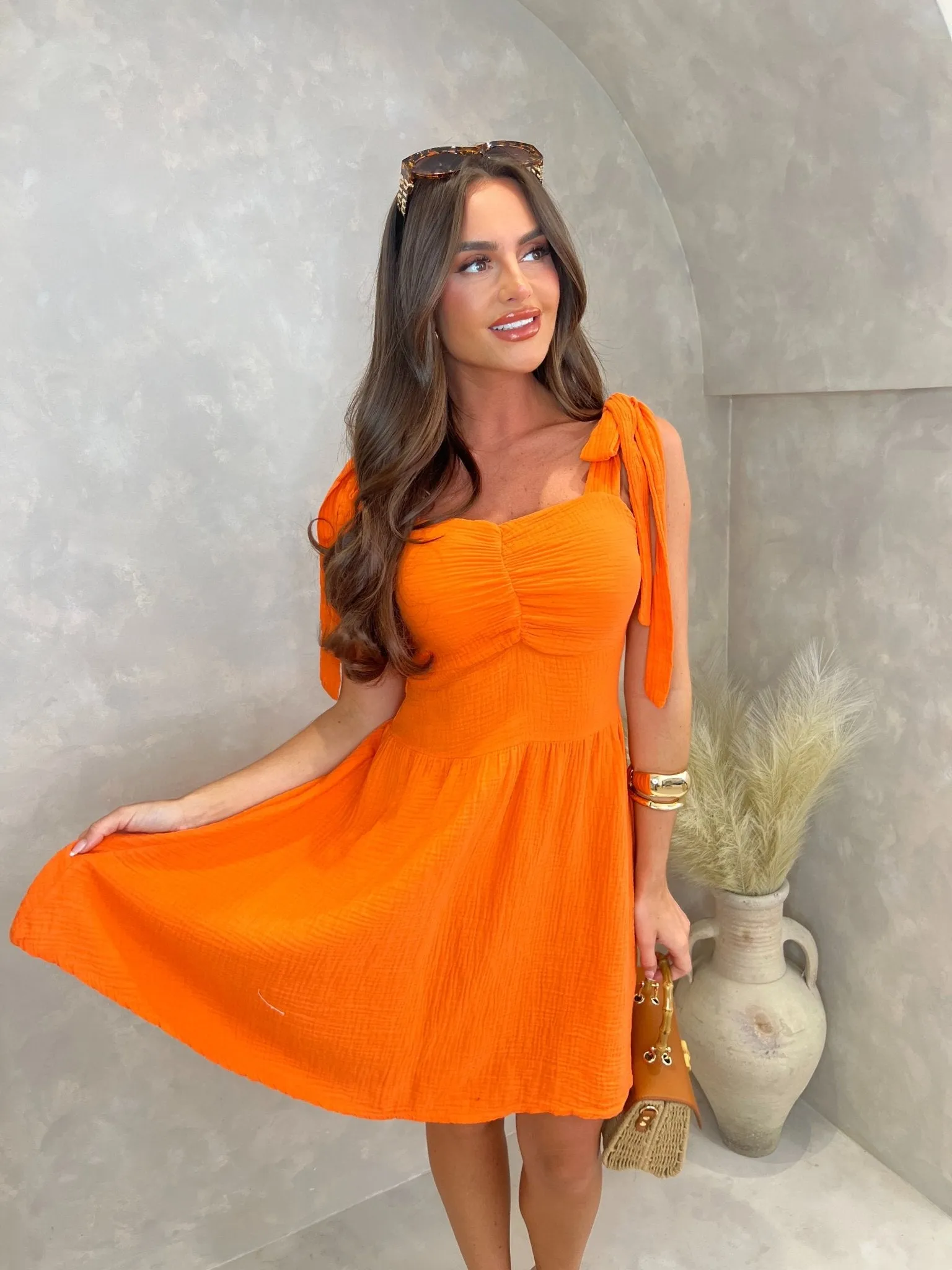 Orange Santorini Tie Shoulder Summer Dress