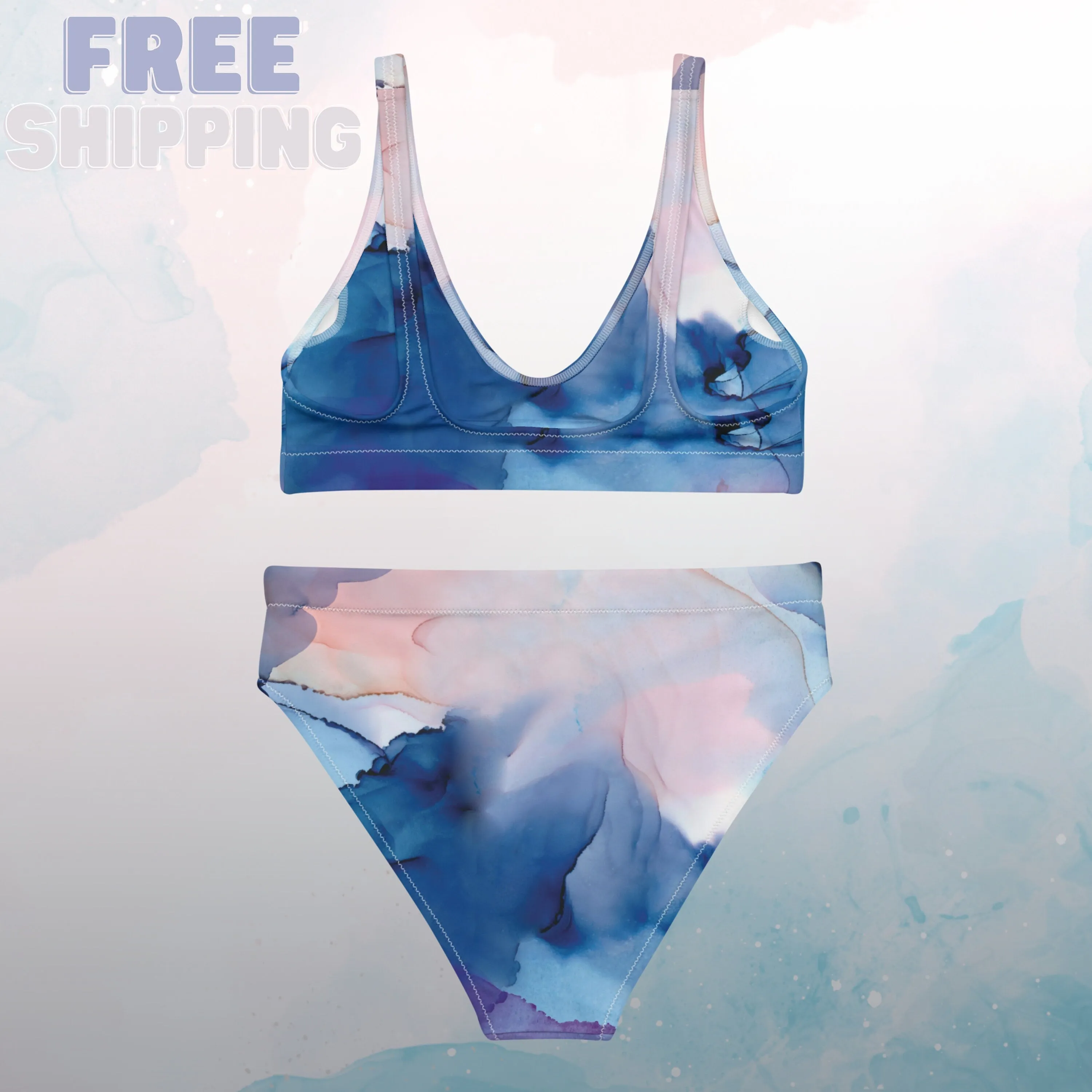 Pastel Marbling Recycled high-waisted bikini